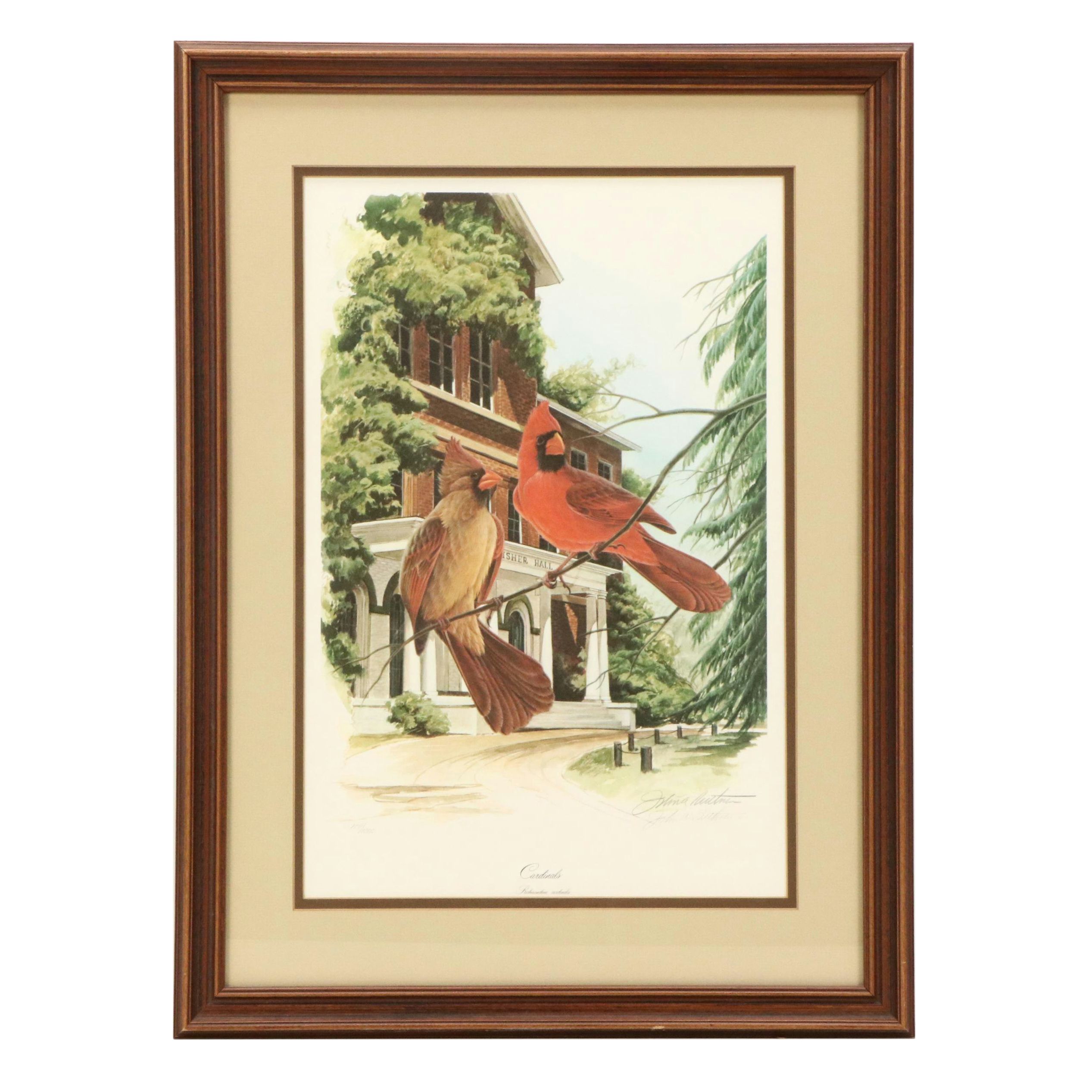John A. Ruthven Offset Lithograph "Cardinals," Late 20th Century