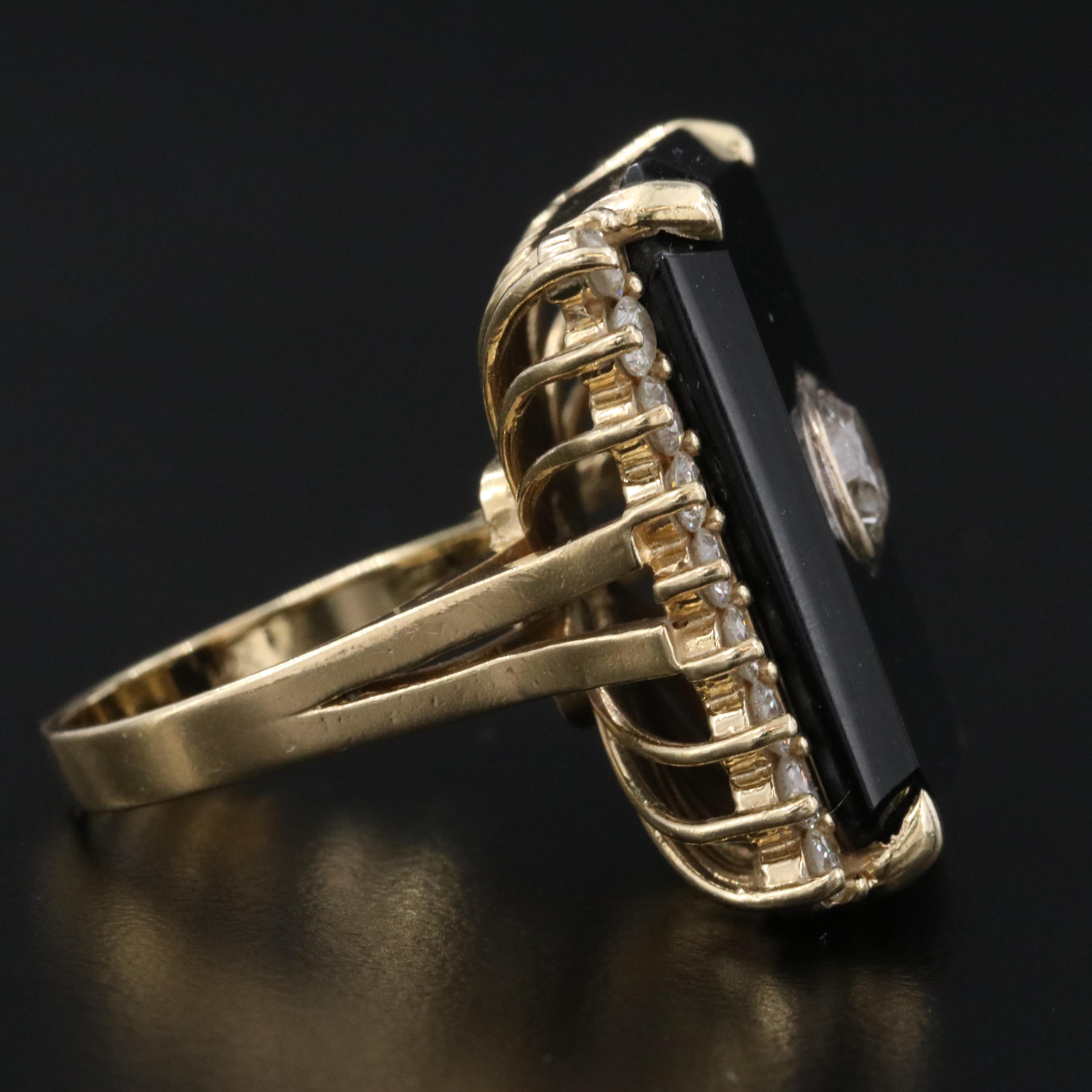 Vintage 14K Black Onyx and Diamond Ring