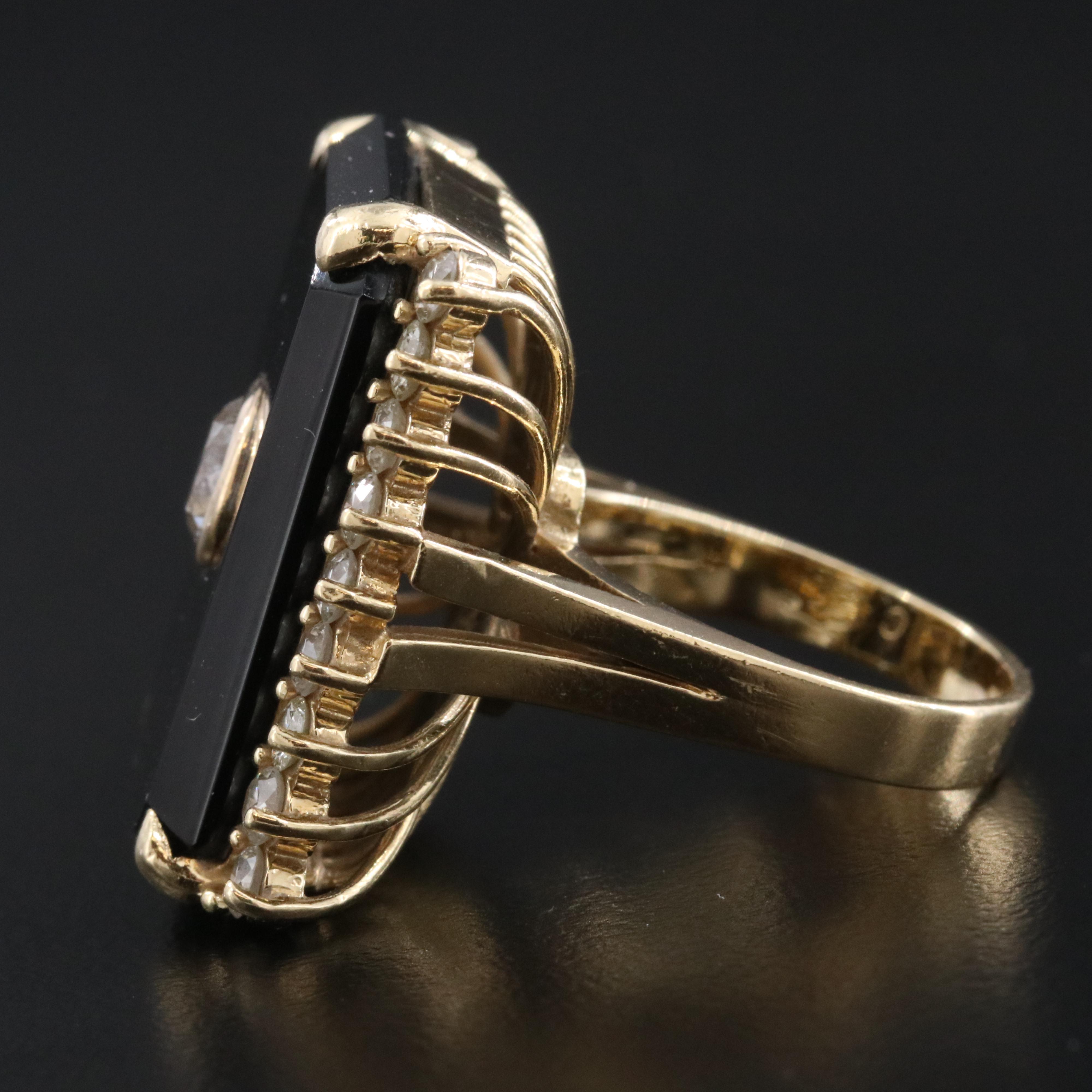 Vintage 14K Black Onyx and Diamond Ring