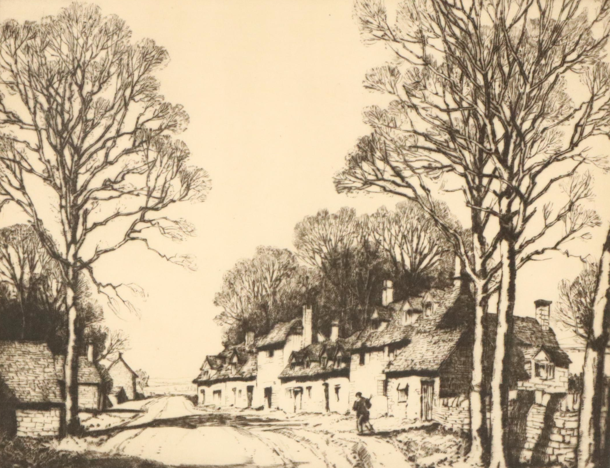 Freda Marston Drypoint Etching "In The Cotswolds, Near Broadway"