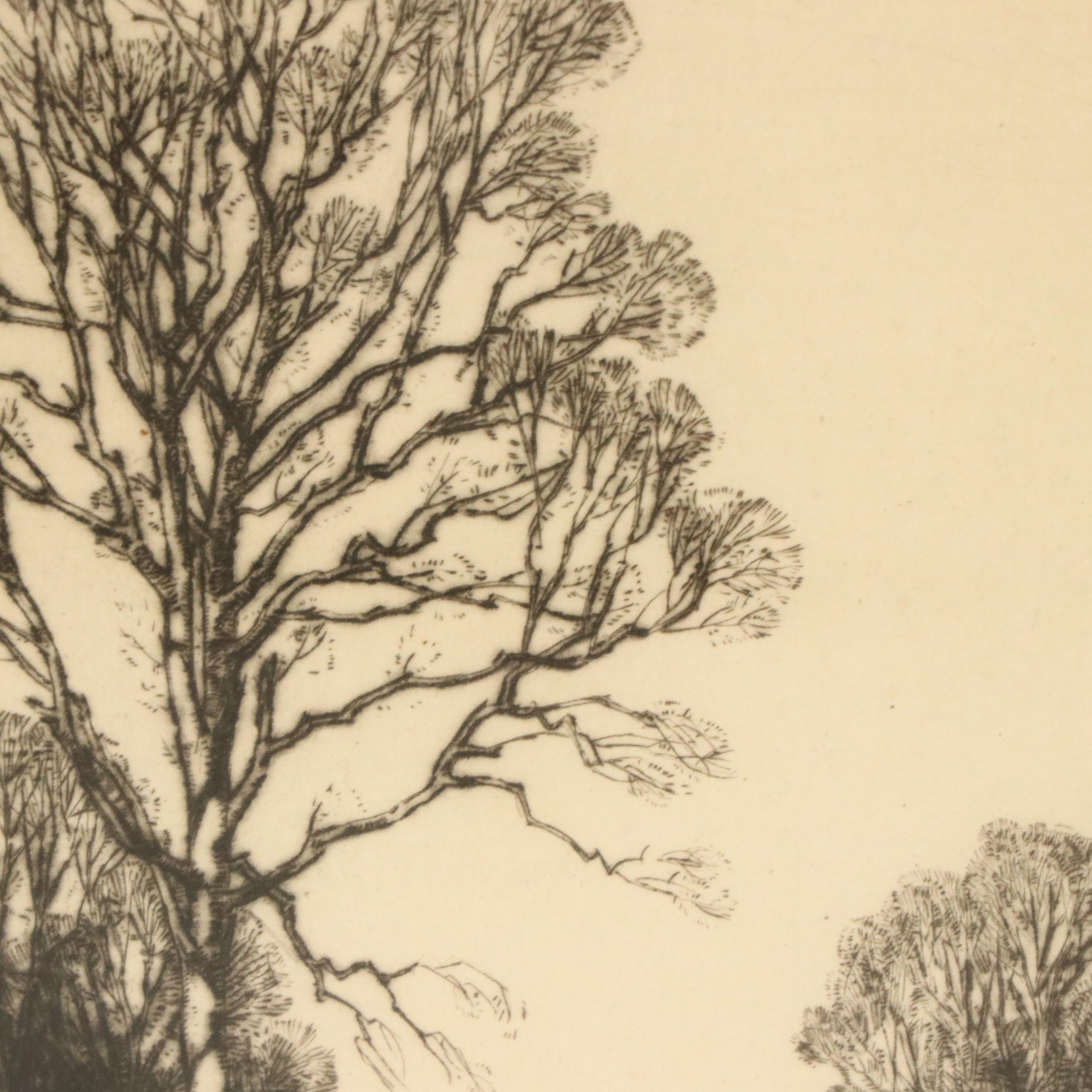 Freda Marston Drypoint Etching "In The Cotswolds, Near Broadway"