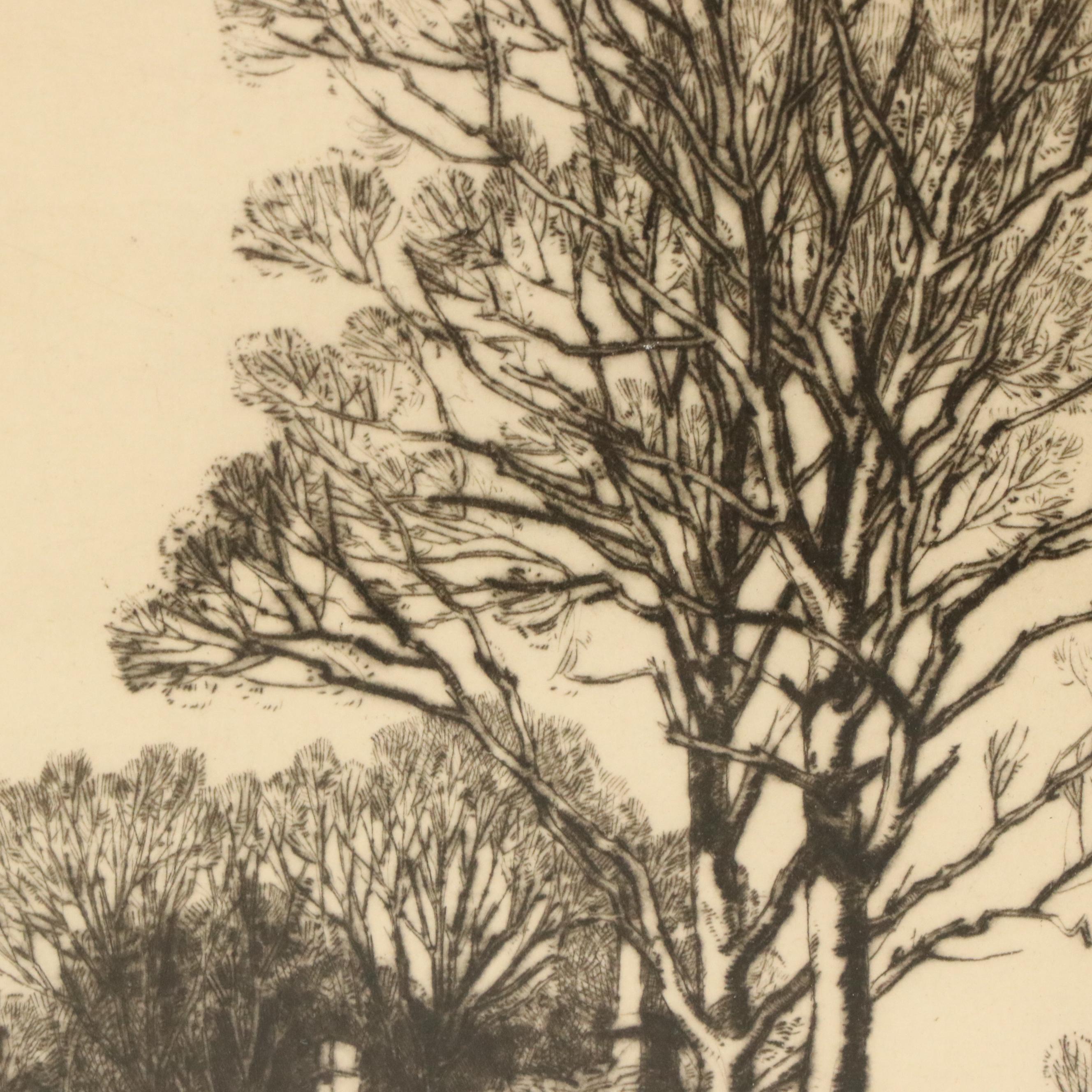 Freda Marston Drypoint Etching "In The Cotswolds, Near Broadway"