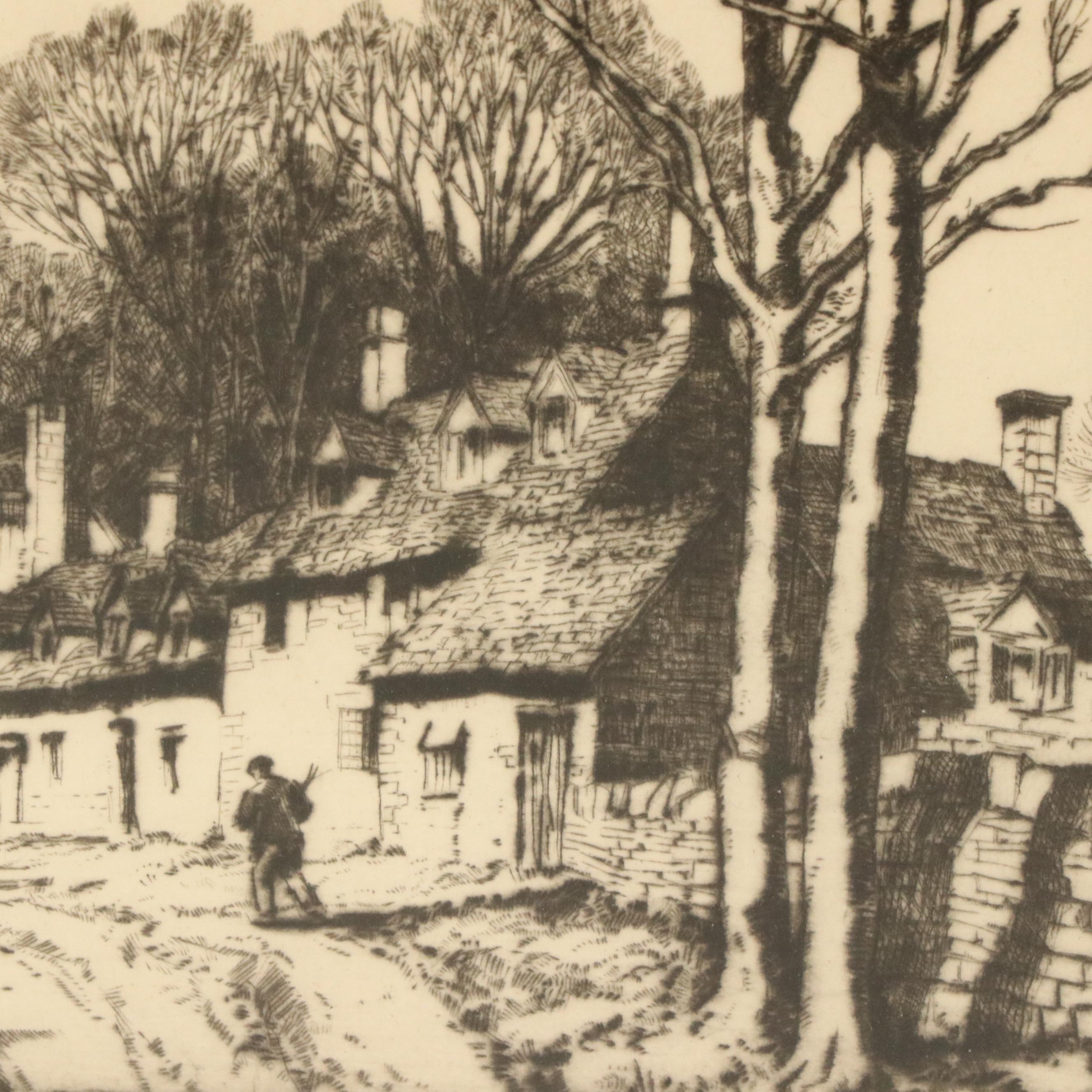 Freda Marston Drypoint Etching "In The Cotswolds, Near Broadway"