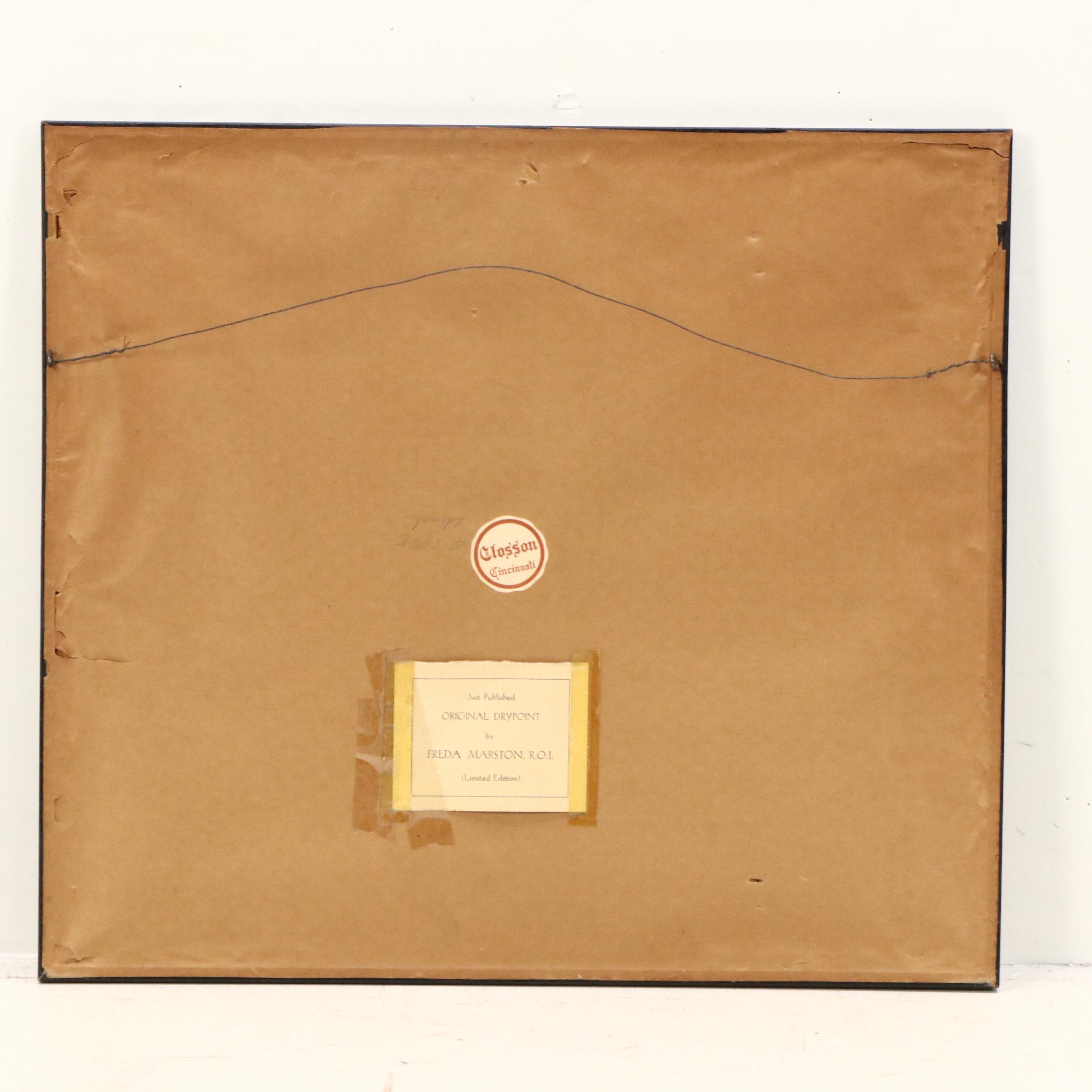 Freda Marston Drypoint Etching "In The Cotswolds, Near Broadway"