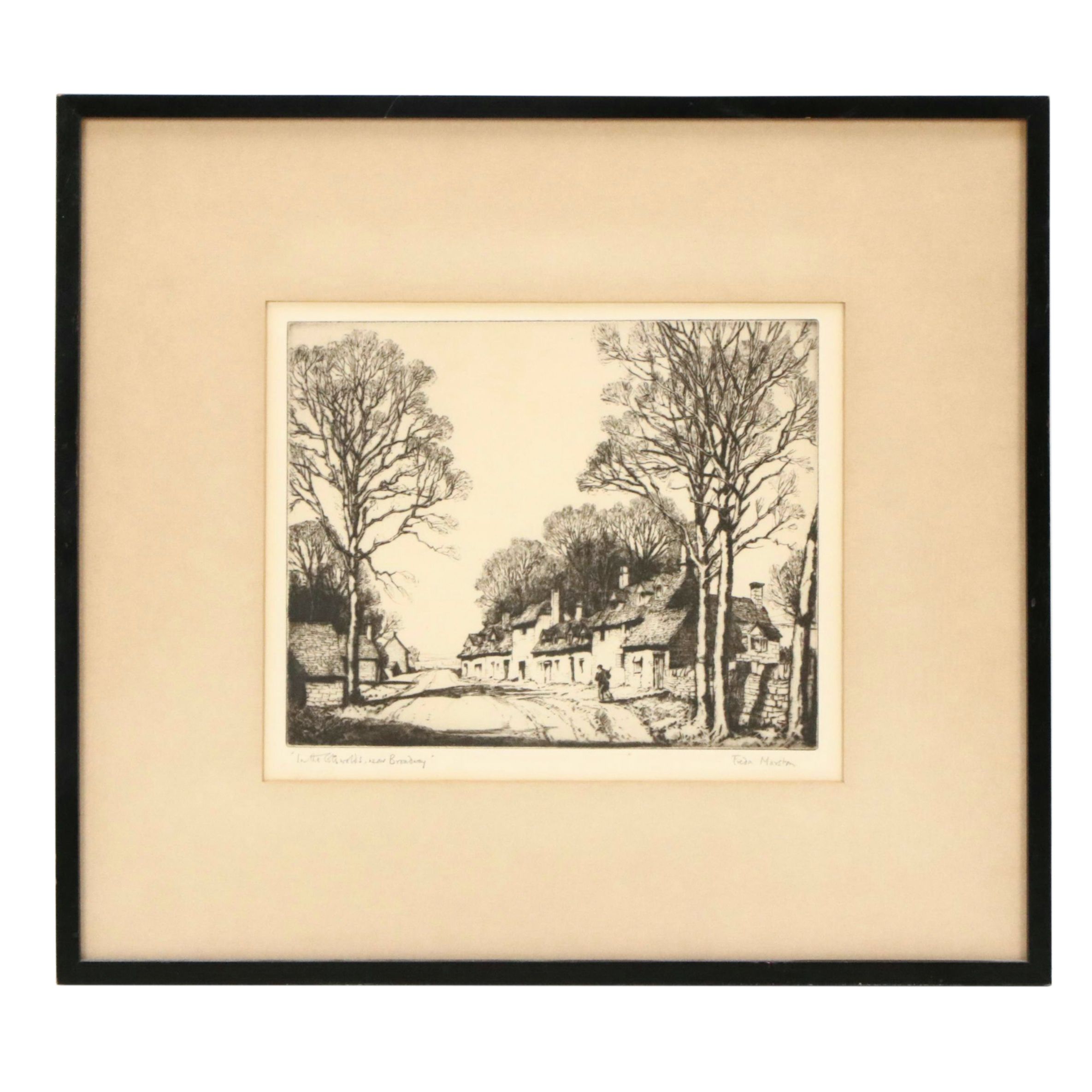 Freda Marston Drypoint Etching "In The Cotswolds, Near Broadway"