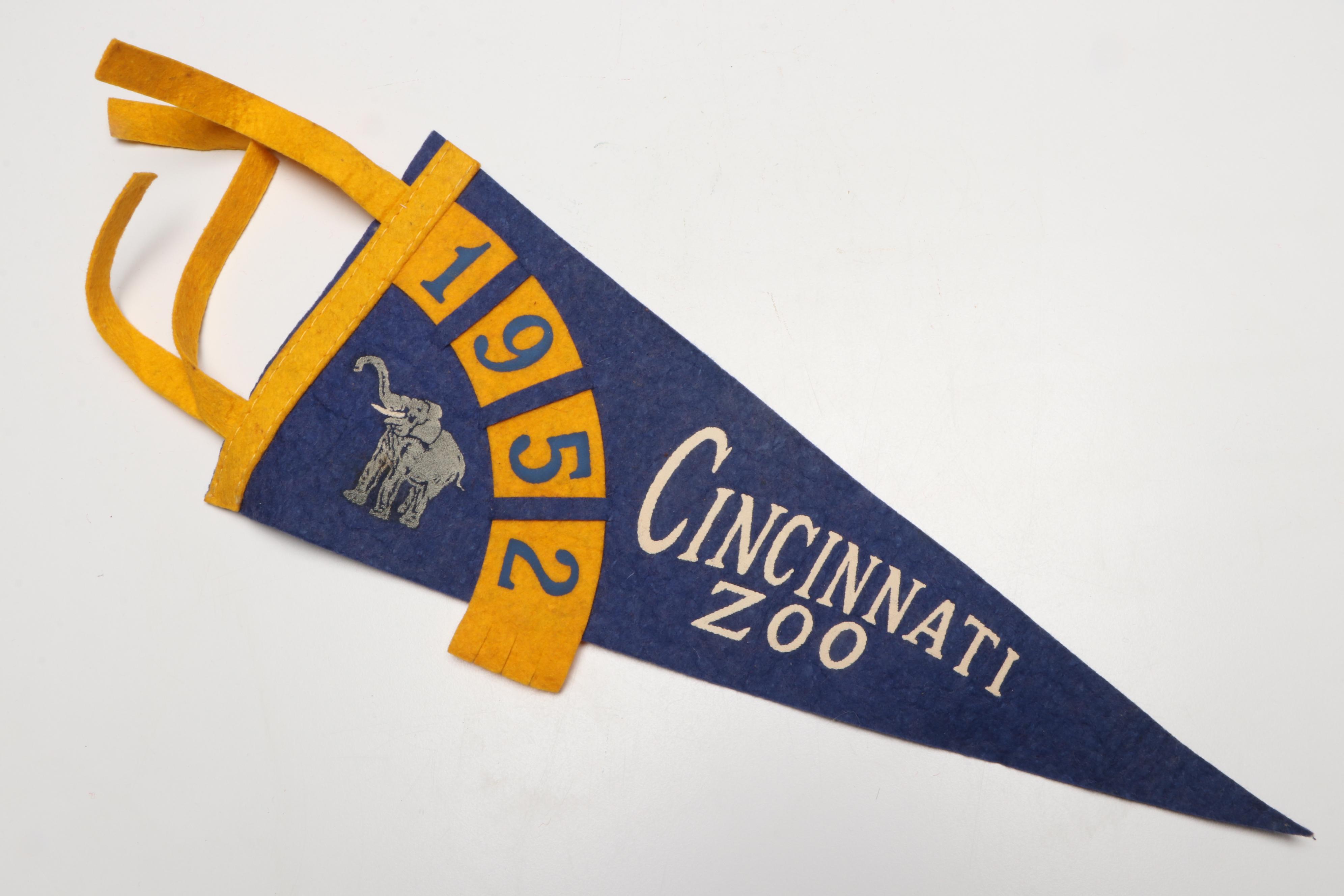 Cincinnati Zoo Felt Pennant Souvenir Flags with Cap, Mid-20th Century
