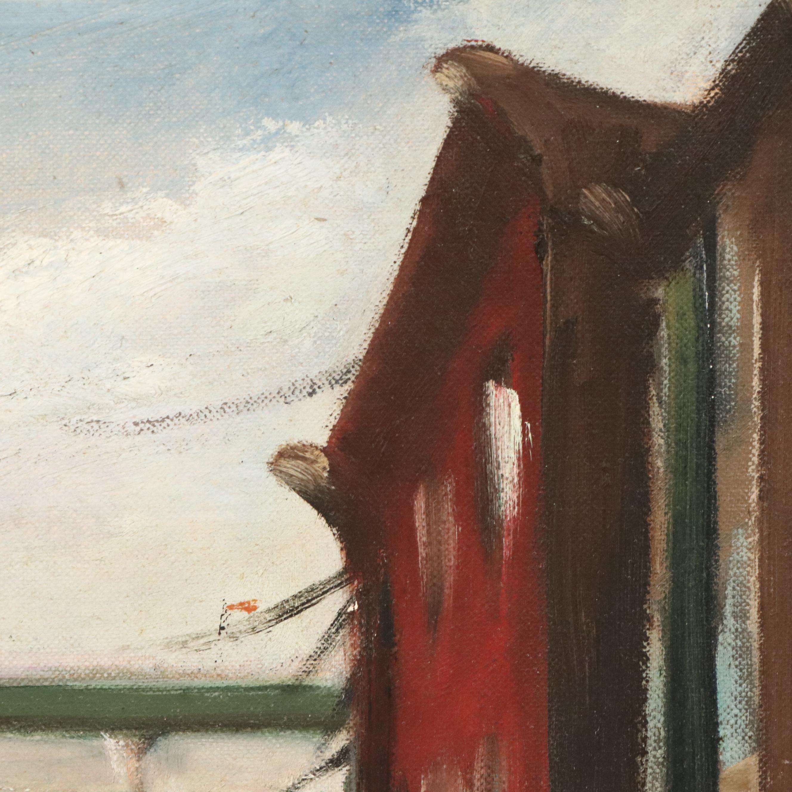 Waite Hoyt Oil Painting of Street Scene with Train, 20th Century