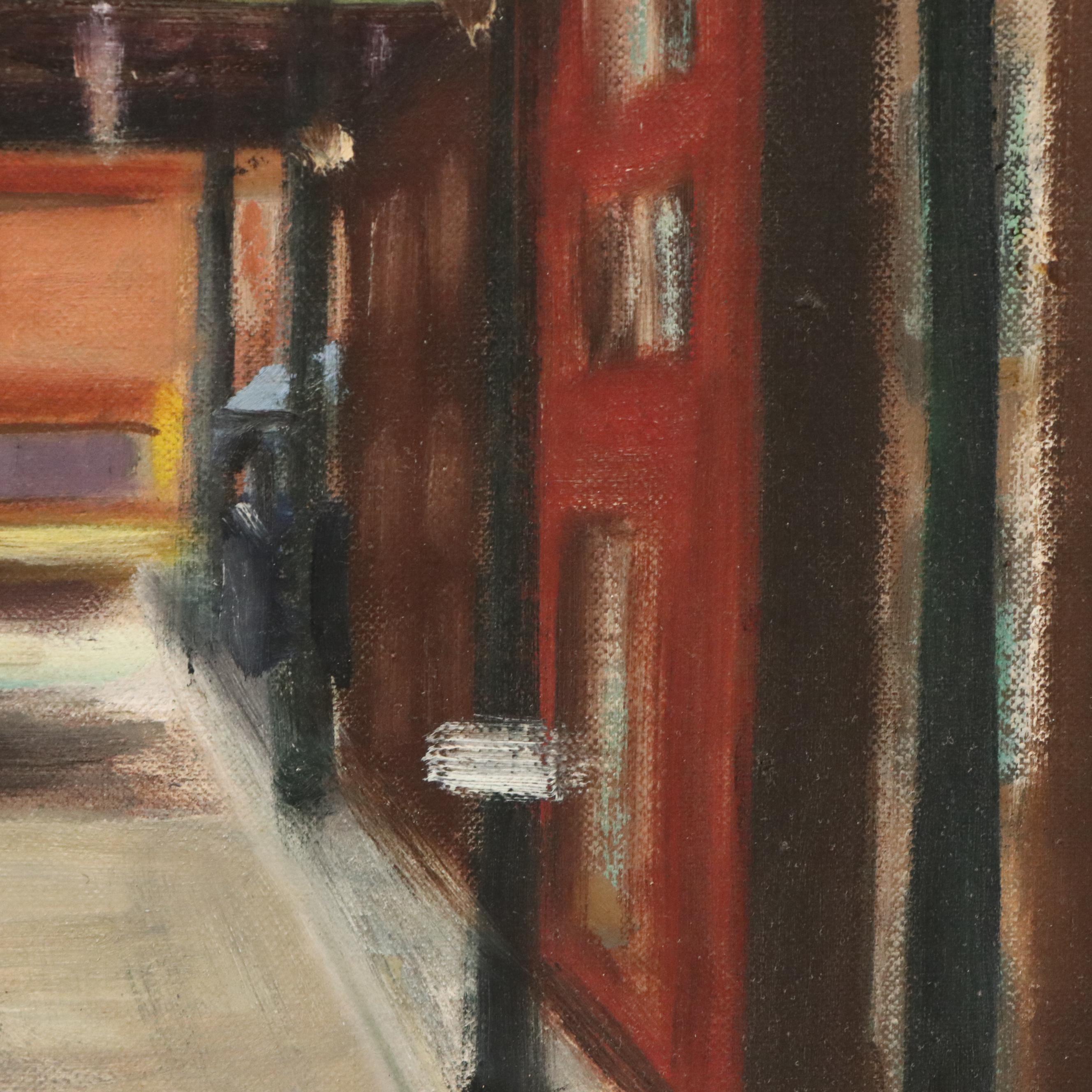 Waite Hoyt Oil Painting of Street Scene with Train, 20th Century