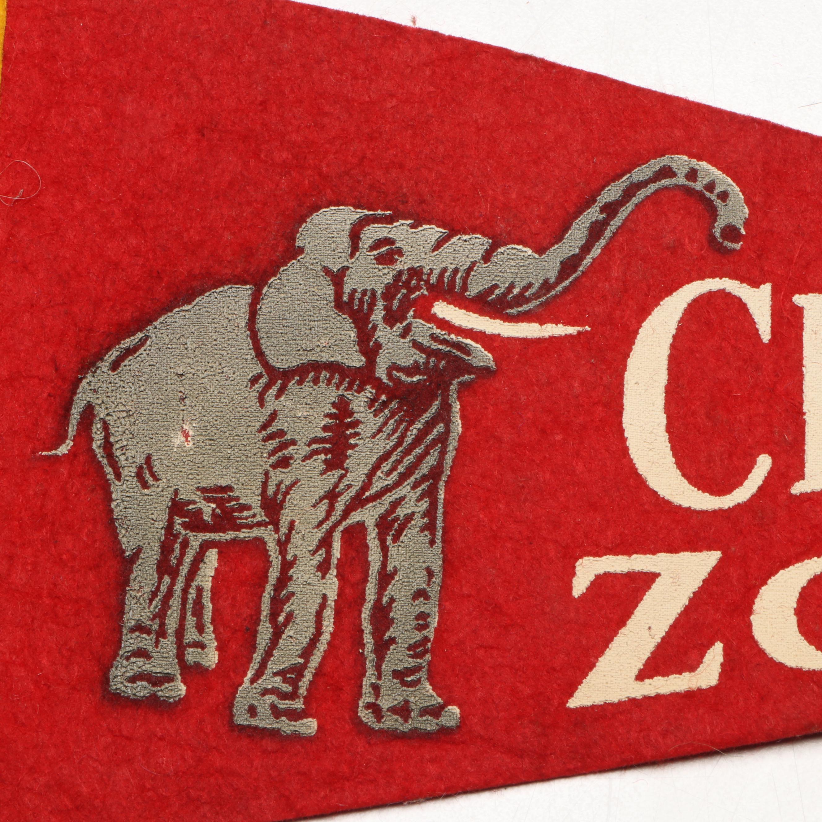 Cincinnati Zoo Felt Pennant Souvenir Flags with Cap, Mid-20th Century