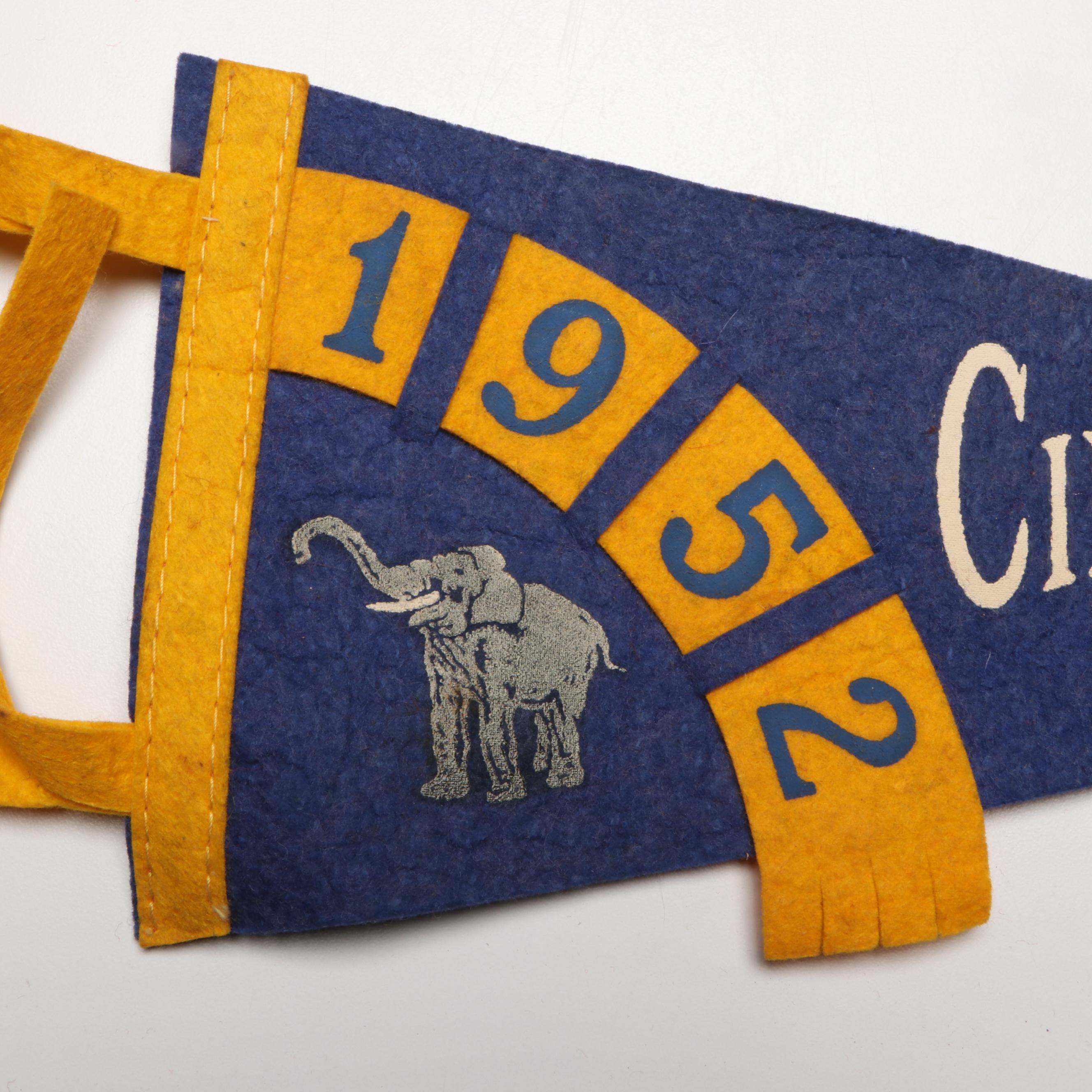 Cincinnati Zoo Felt Pennant Souvenir Flags with Cap, Mid-20th Century