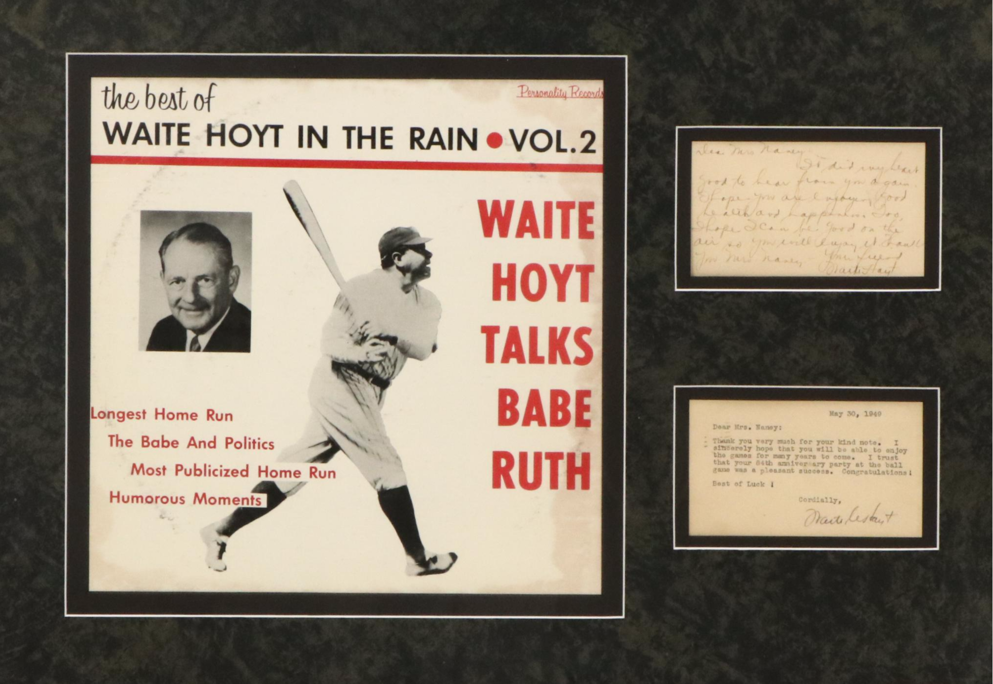 Record Cover "The Best of Waite Hoyt in the Rain, Vol. 2" with Handwritten Note