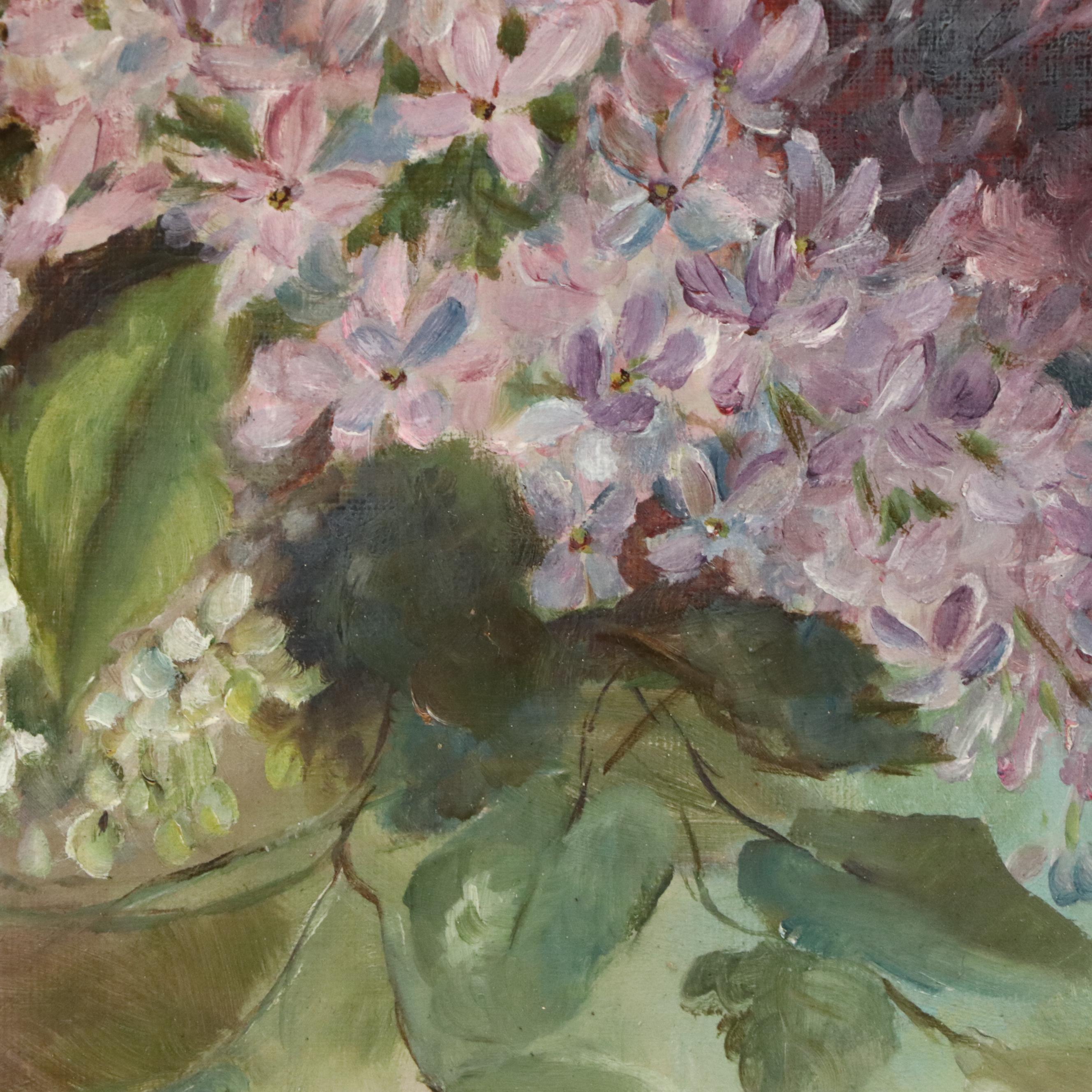 Floral Oil Painting of Purple and White Hyacinth