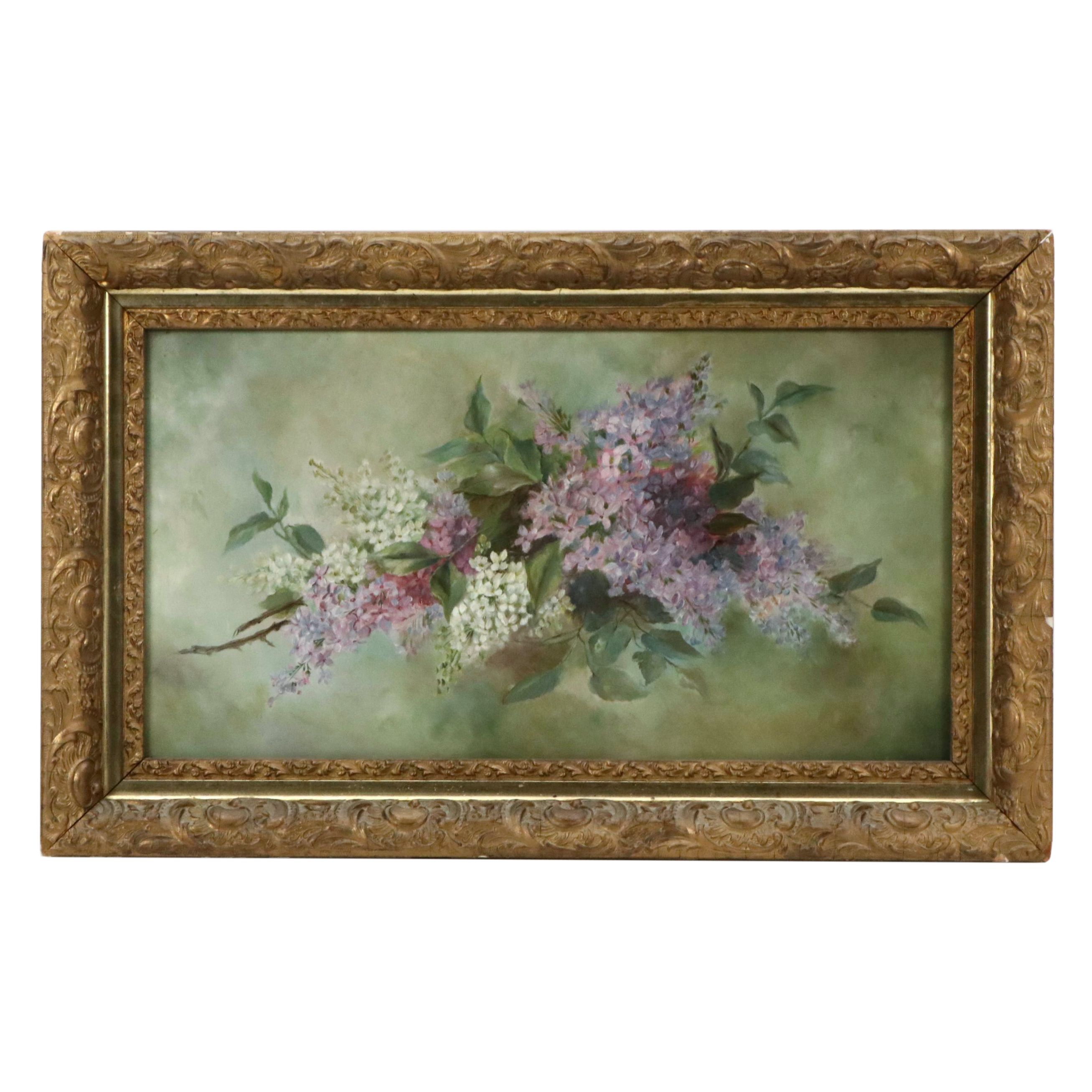 Floral Oil Painting of Purple and White Hyacinth