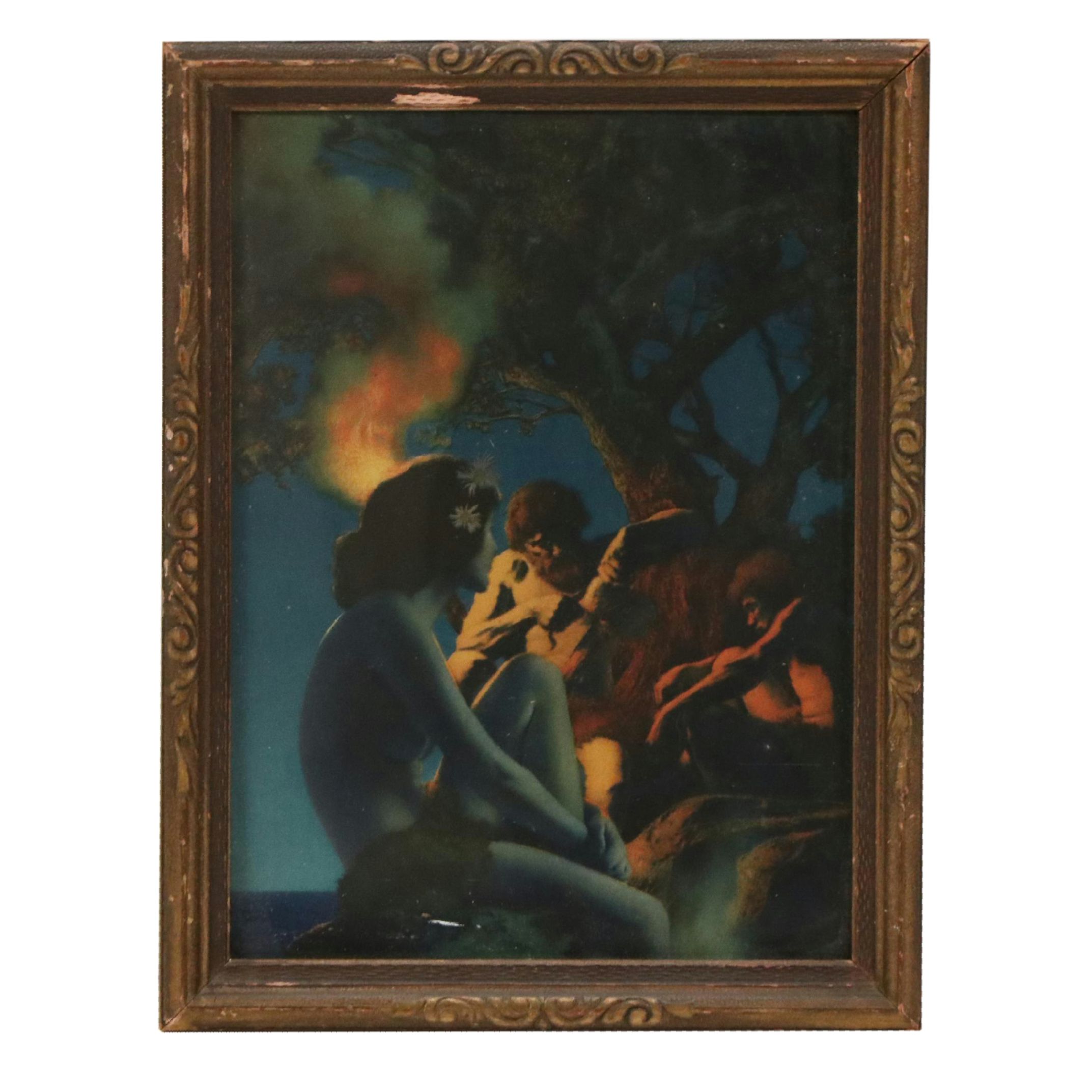 Maxfield Parrish "Primitive Man" Offset Lithograph, 20th Century