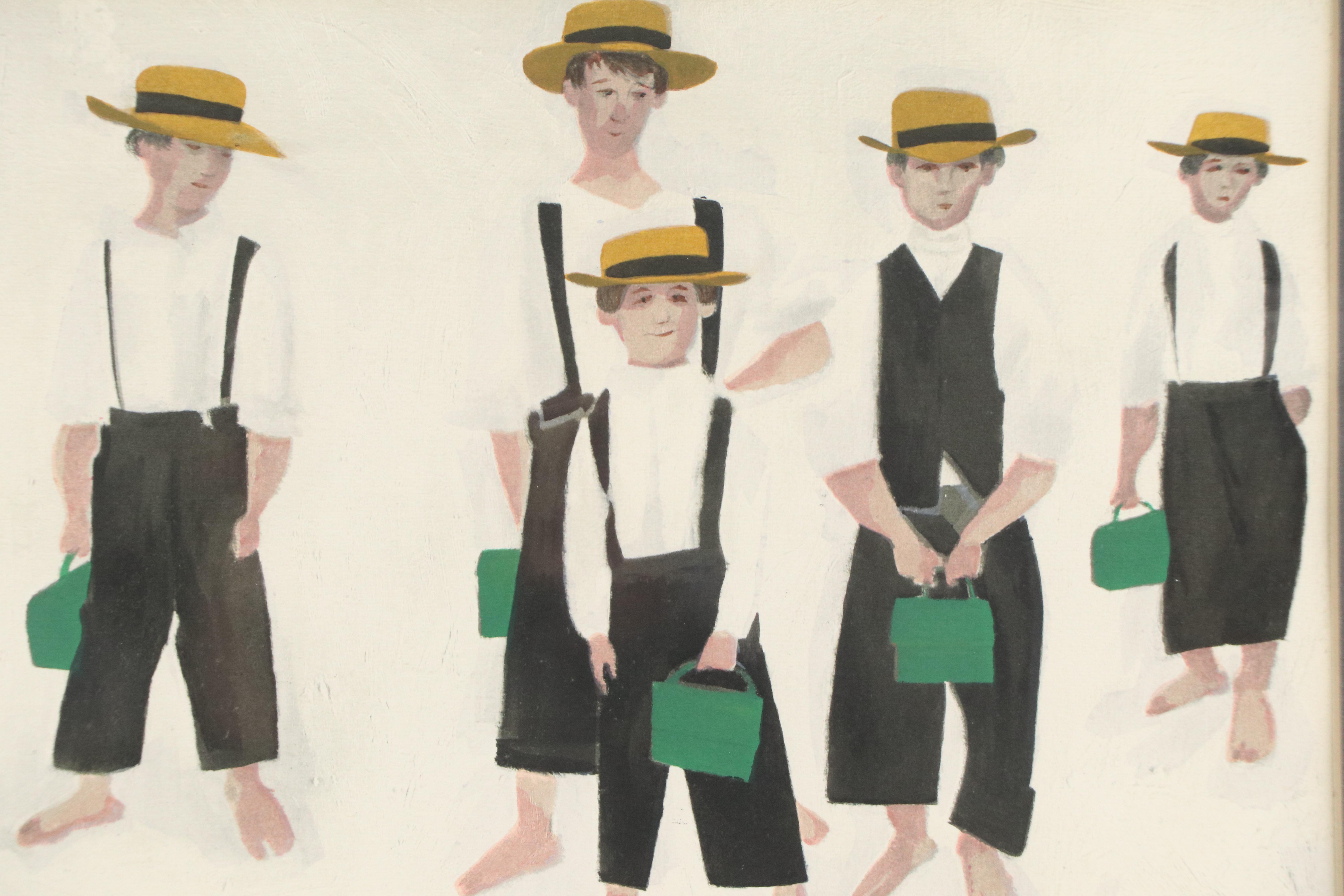 After Richard E. Howard Offset Lithograph of Amish School Boys