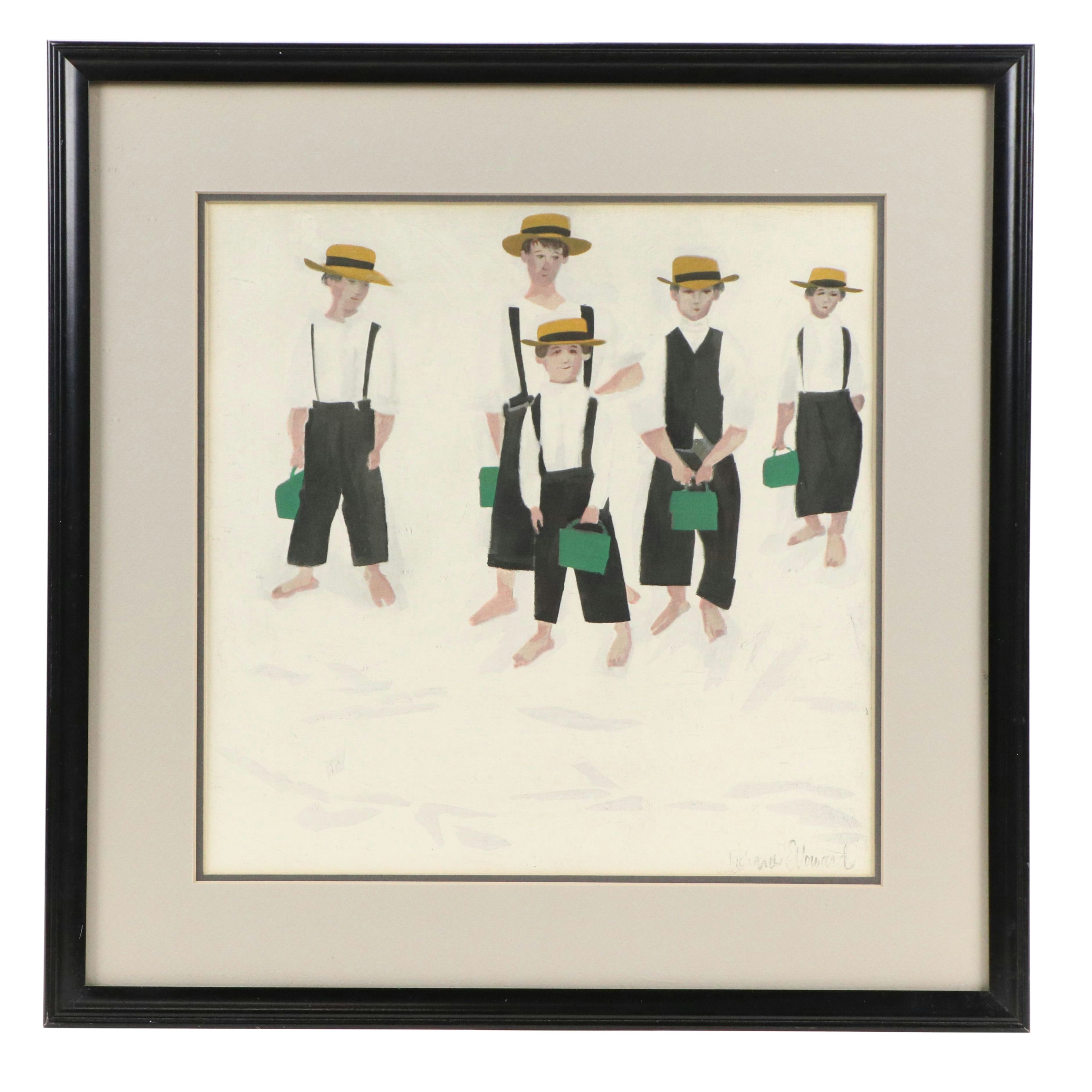 After Richard E. Howard Offset Lithograph of Amish School Boys