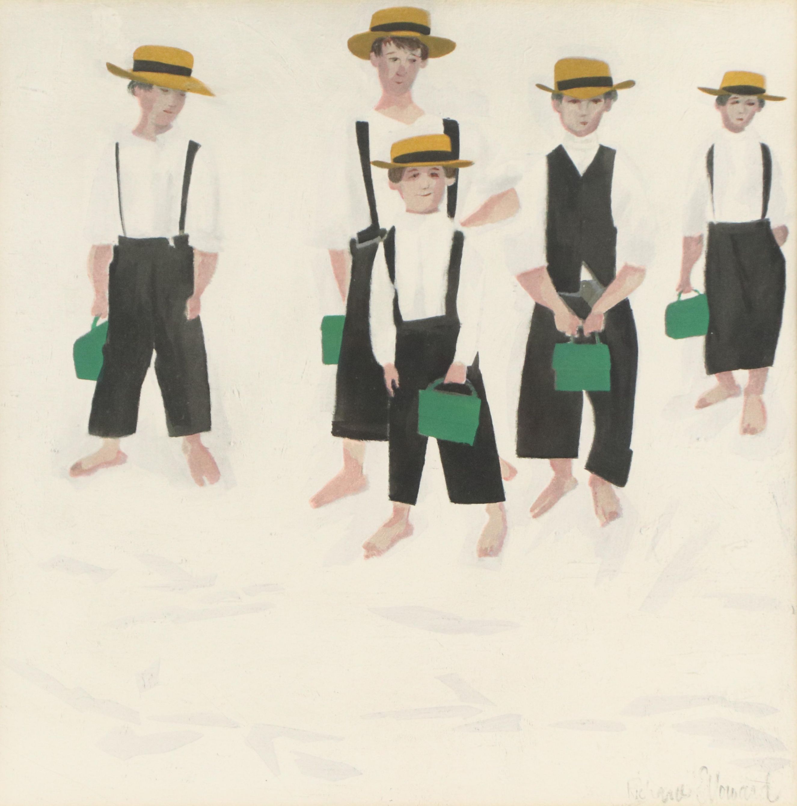 After Richard E. Howard Offset Lithograph of Amish School Boys