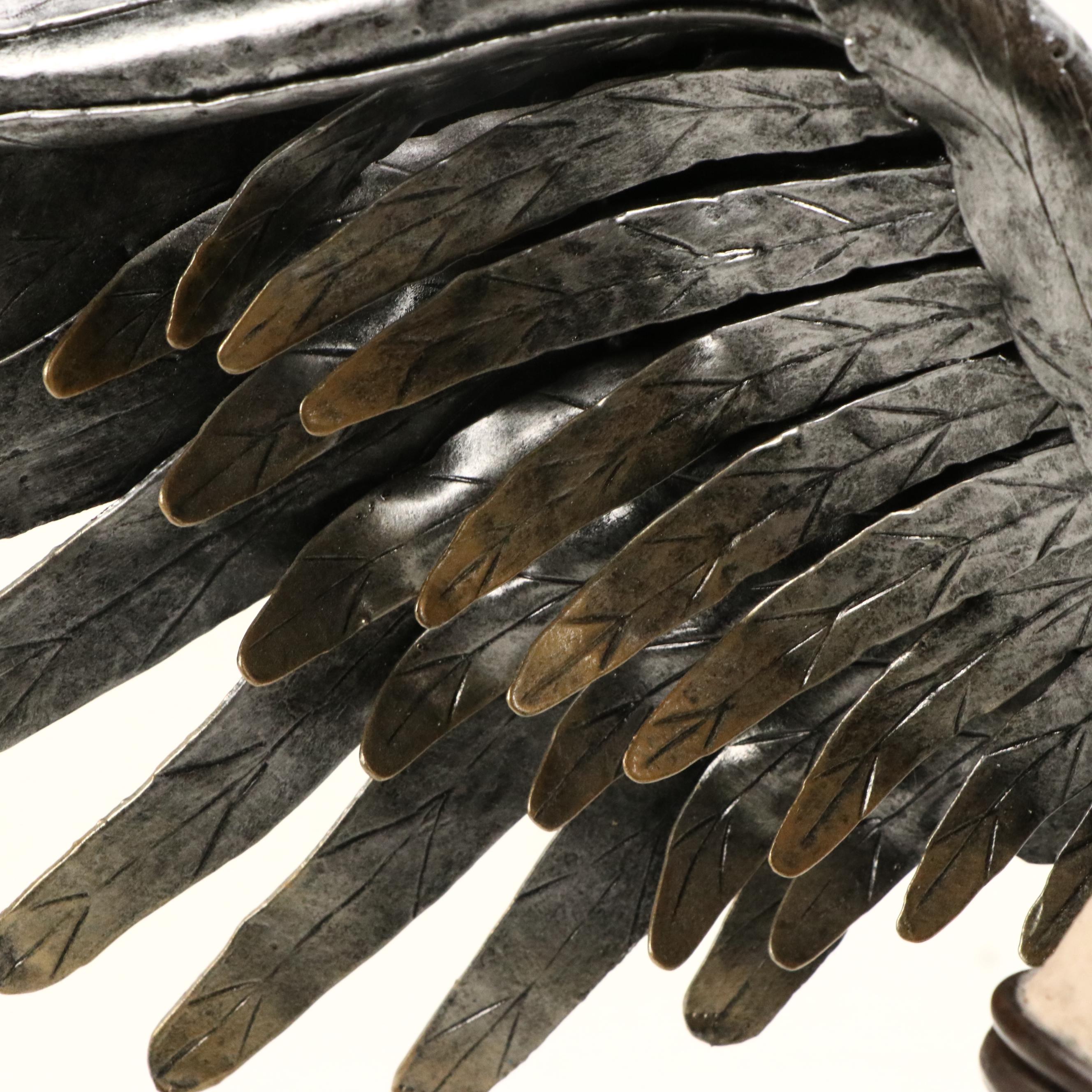 Neoclassic Revival Style Cast Concrete Cherub Bust with Metal Wings