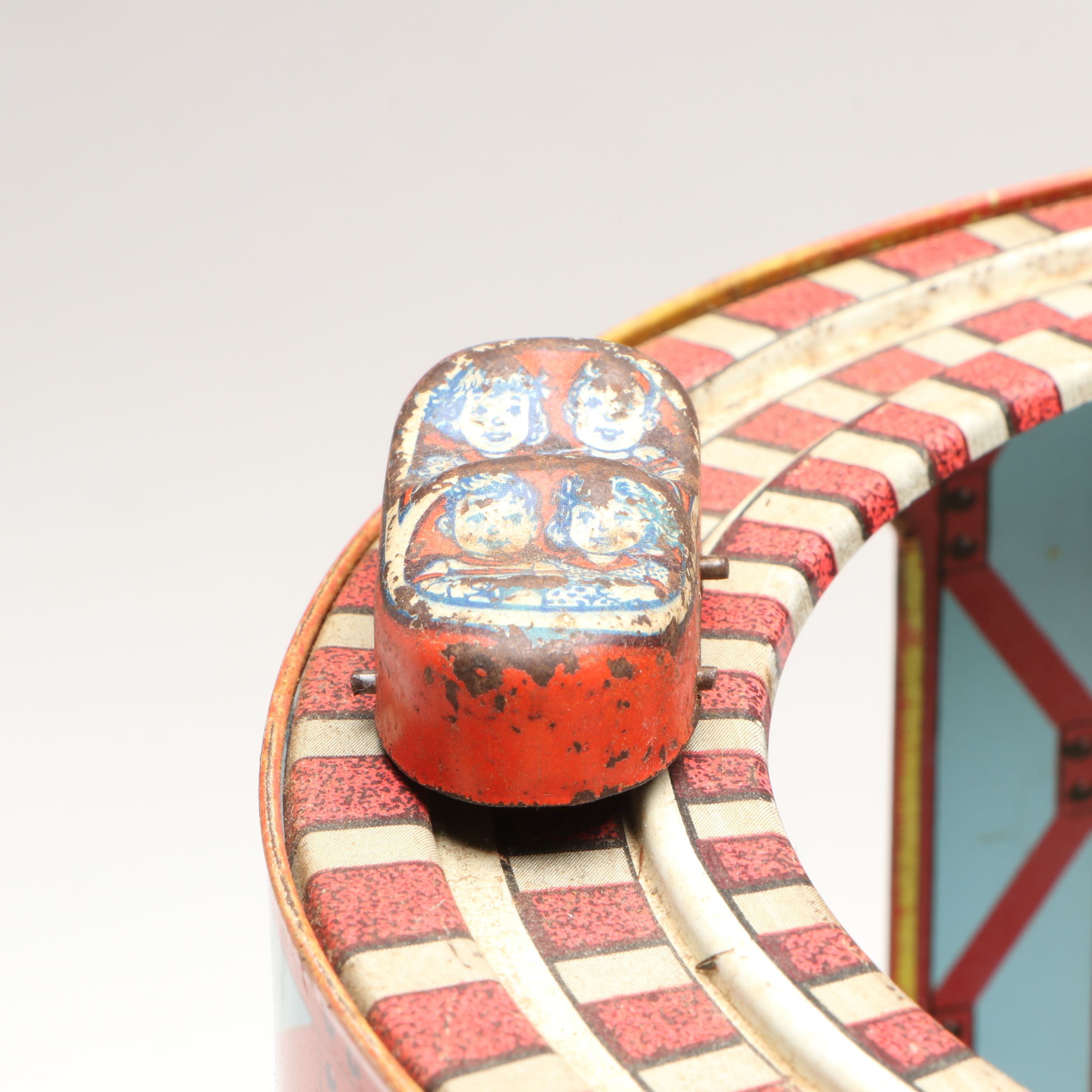 J. Chein & Co. Tin Litho Wind-Up Roller Coaster Toy, Mid-20th Century