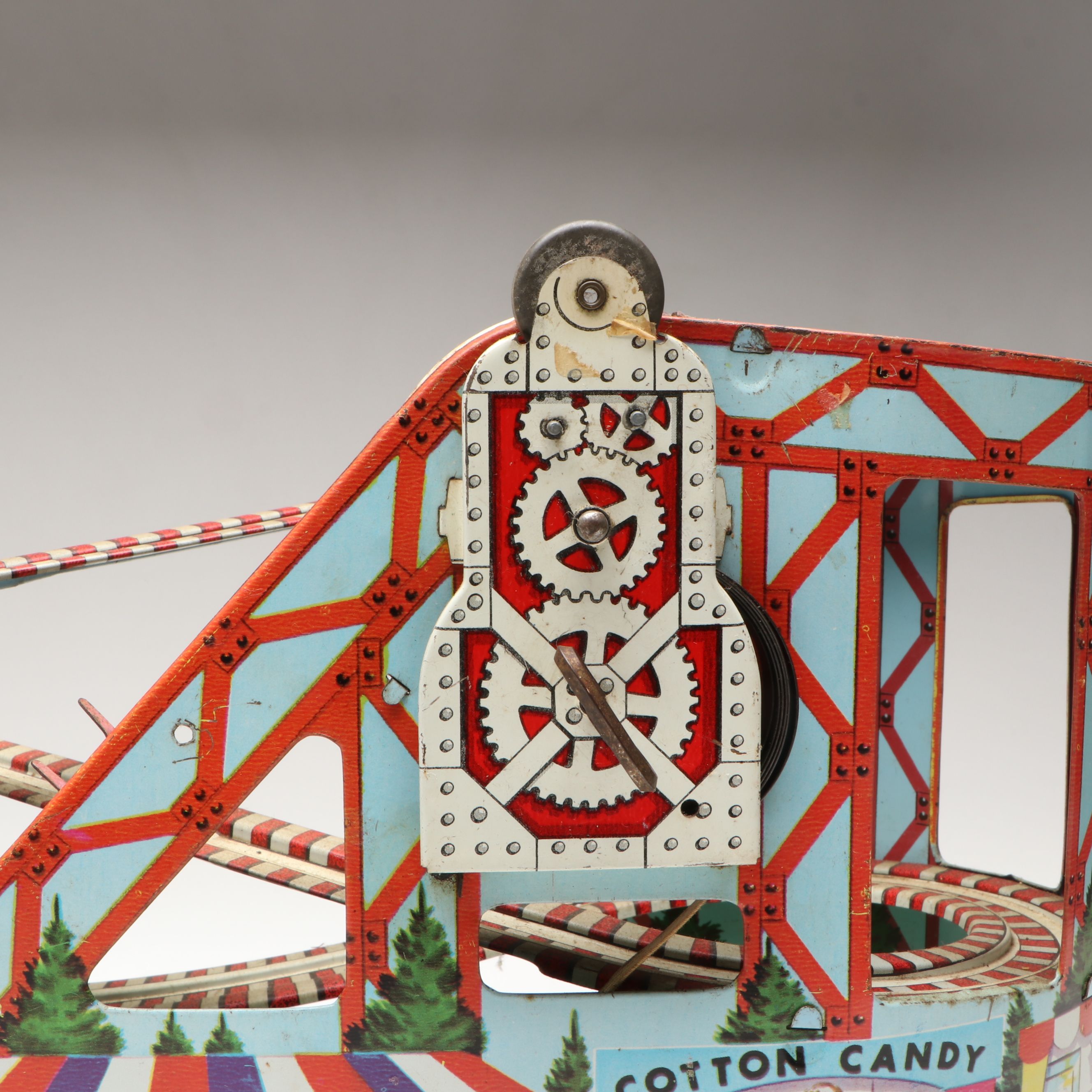 J. Chein & Co. Tin Litho Wind-Up Roller Coaster Toy, Mid-20th Century