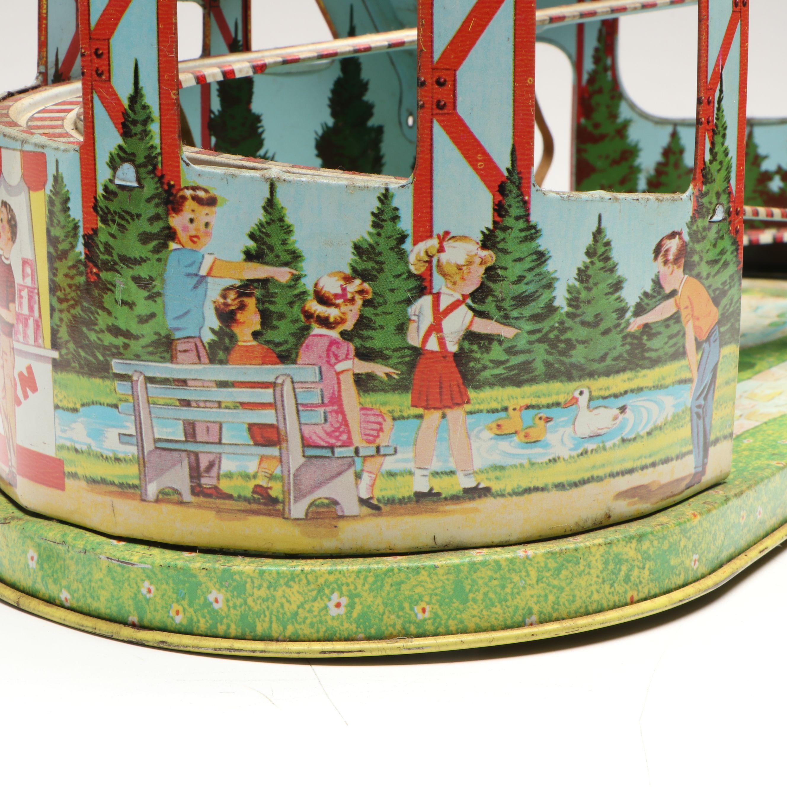 J. Chein & Co. Tin Litho Wind-Up Roller Coaster Toy, Mid-20th Century