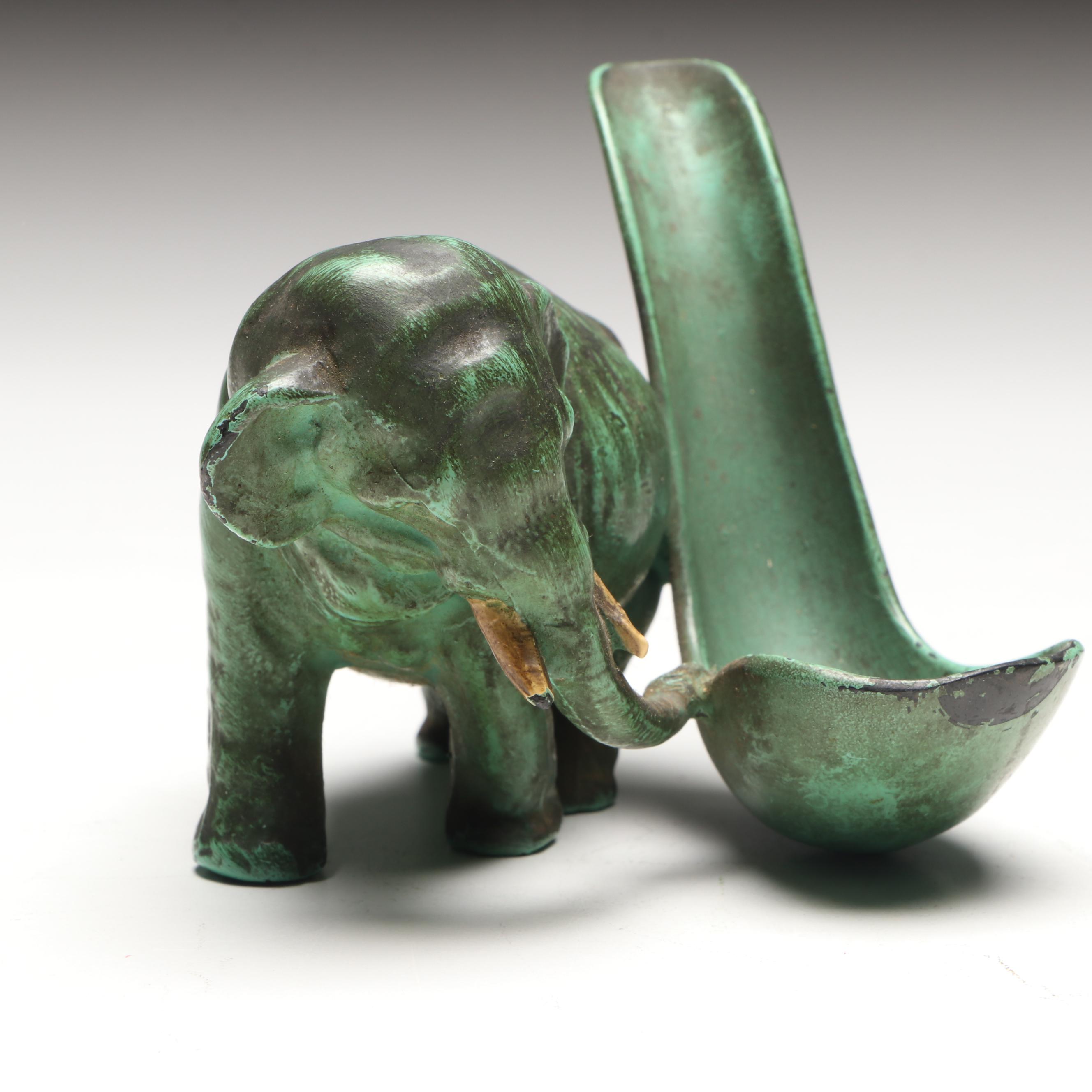Patinated Metal Elephant Tobacco Pipe Holder