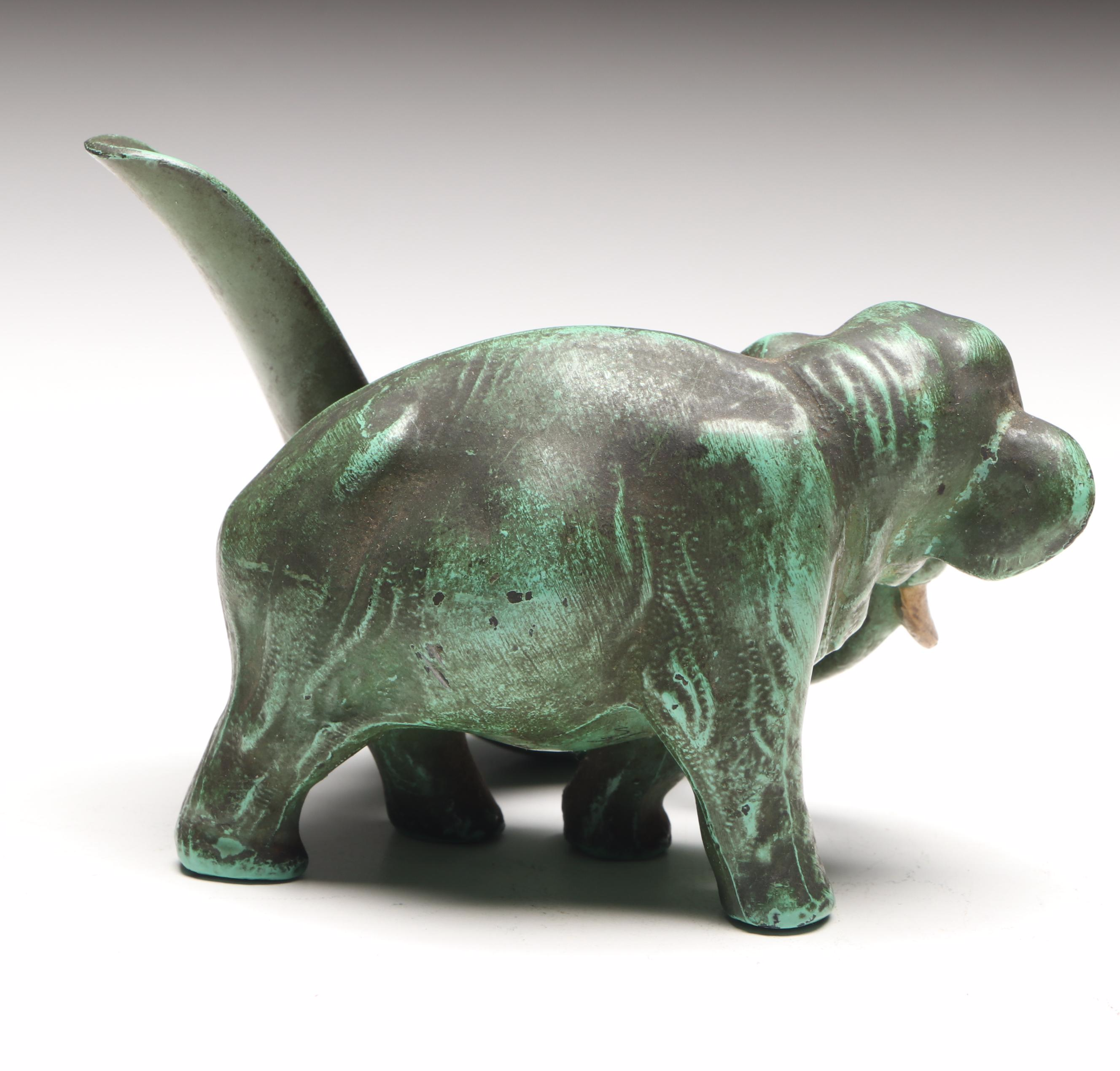 Patinated Metal Elephant Tobacco Pipe Holder