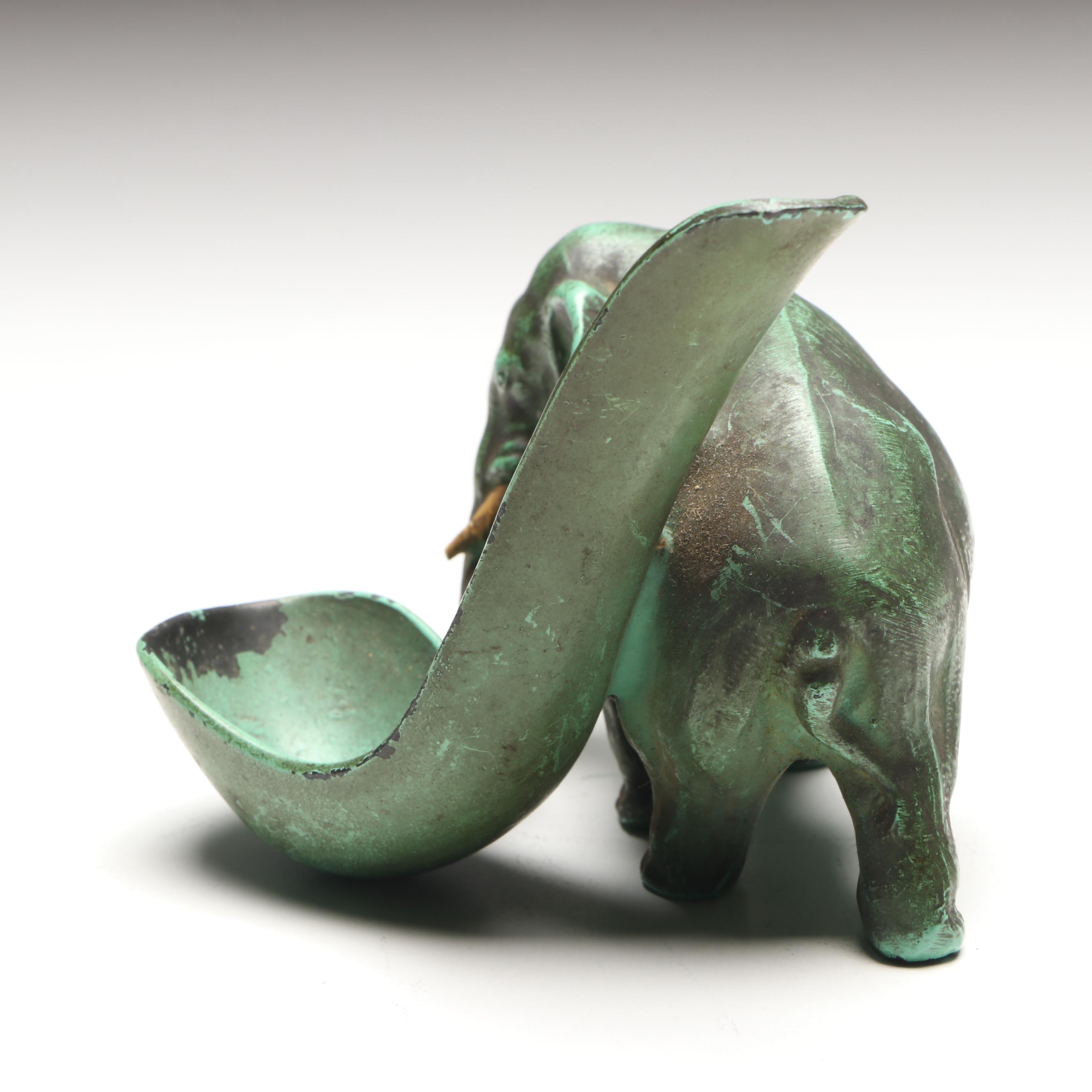 Patinated Metal Elephant Tobacco Pipe Holder