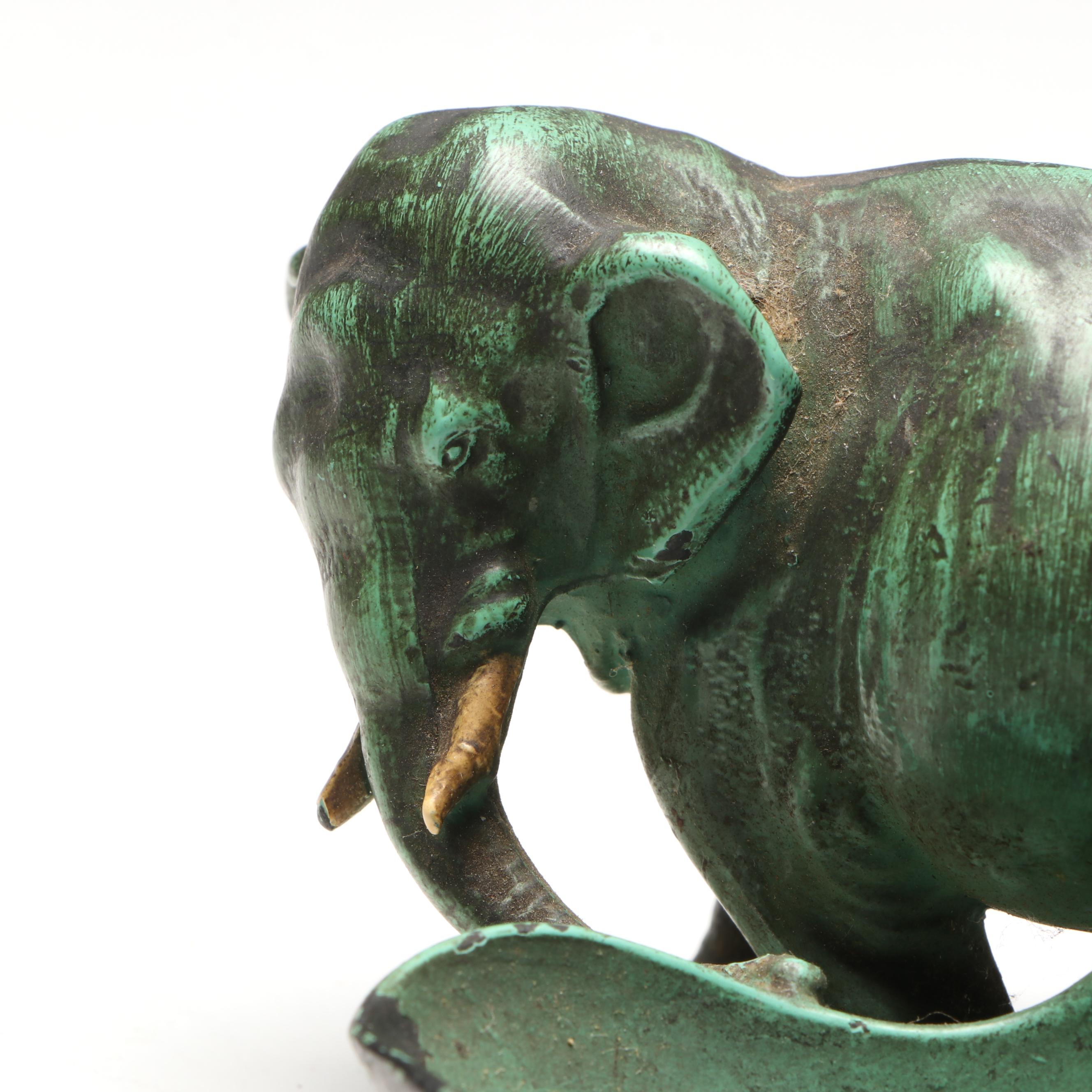Patinated Metal Elephant Tobacco Pipe Holder