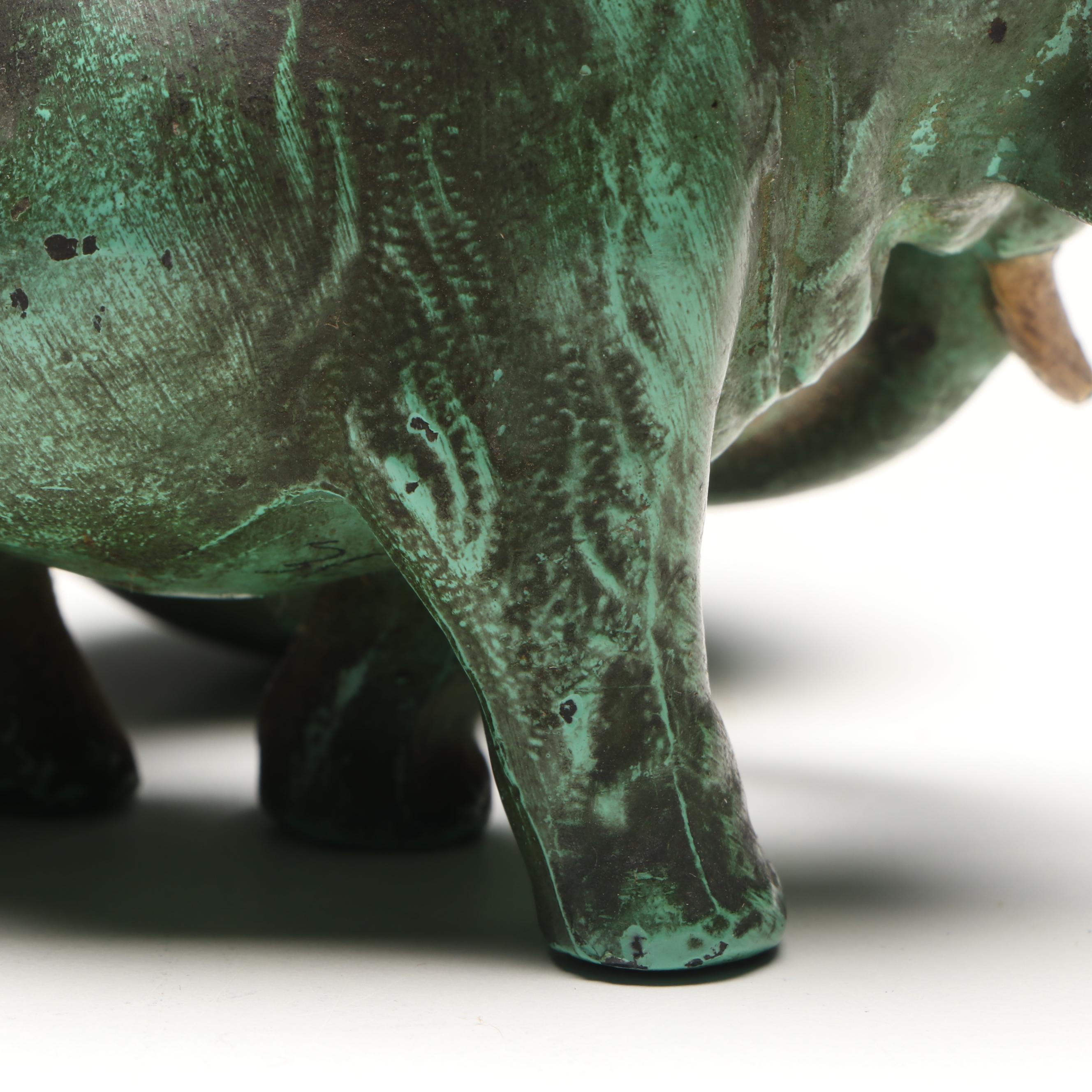 Patinated Metal Elephant Tobacco Pipe Holder