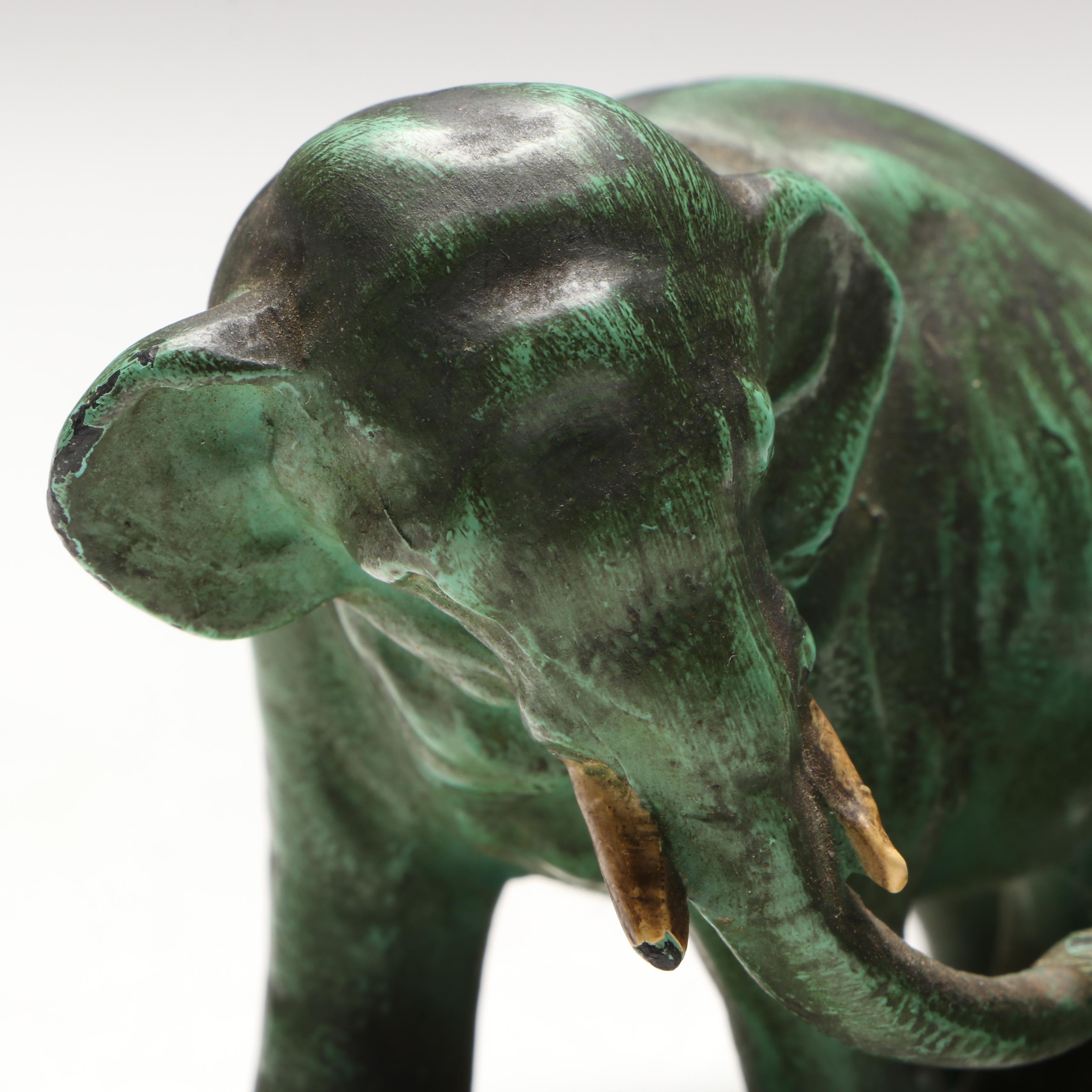 Patinated Metal Elephant Tobacco Pipe Holder