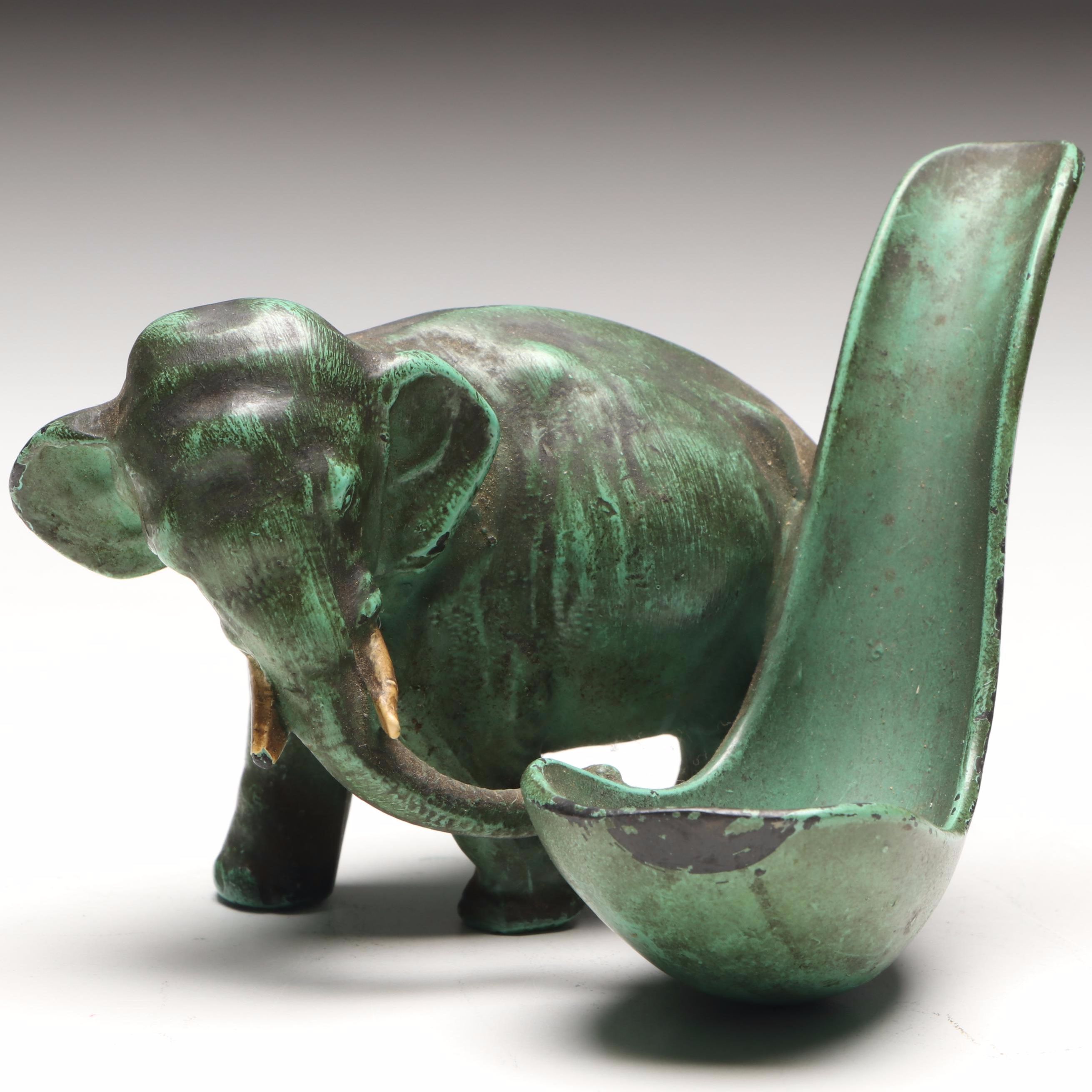 Patinated Metal Elephant Tobacco Pipe Holder