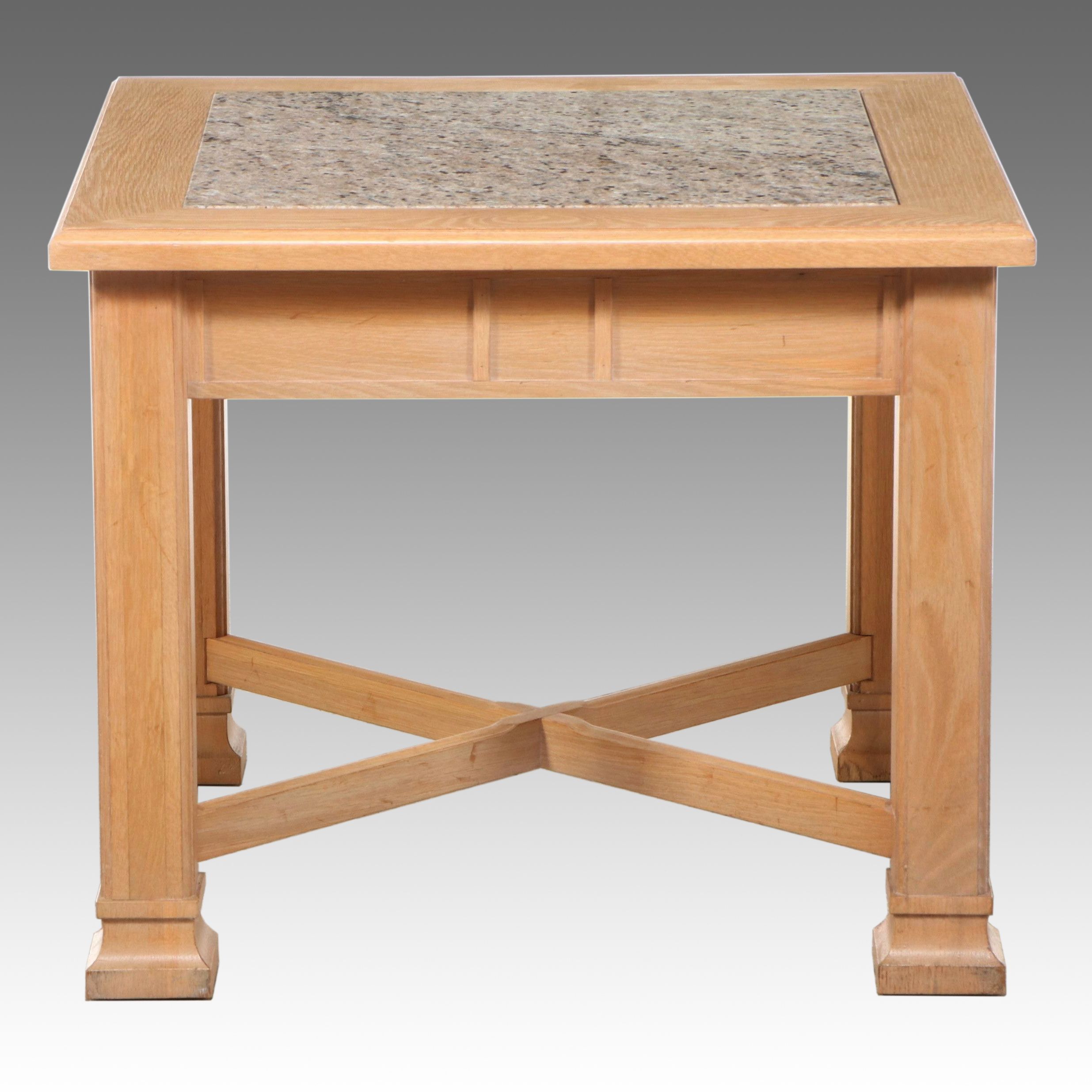 Oak Side Table with Inset Granite Top