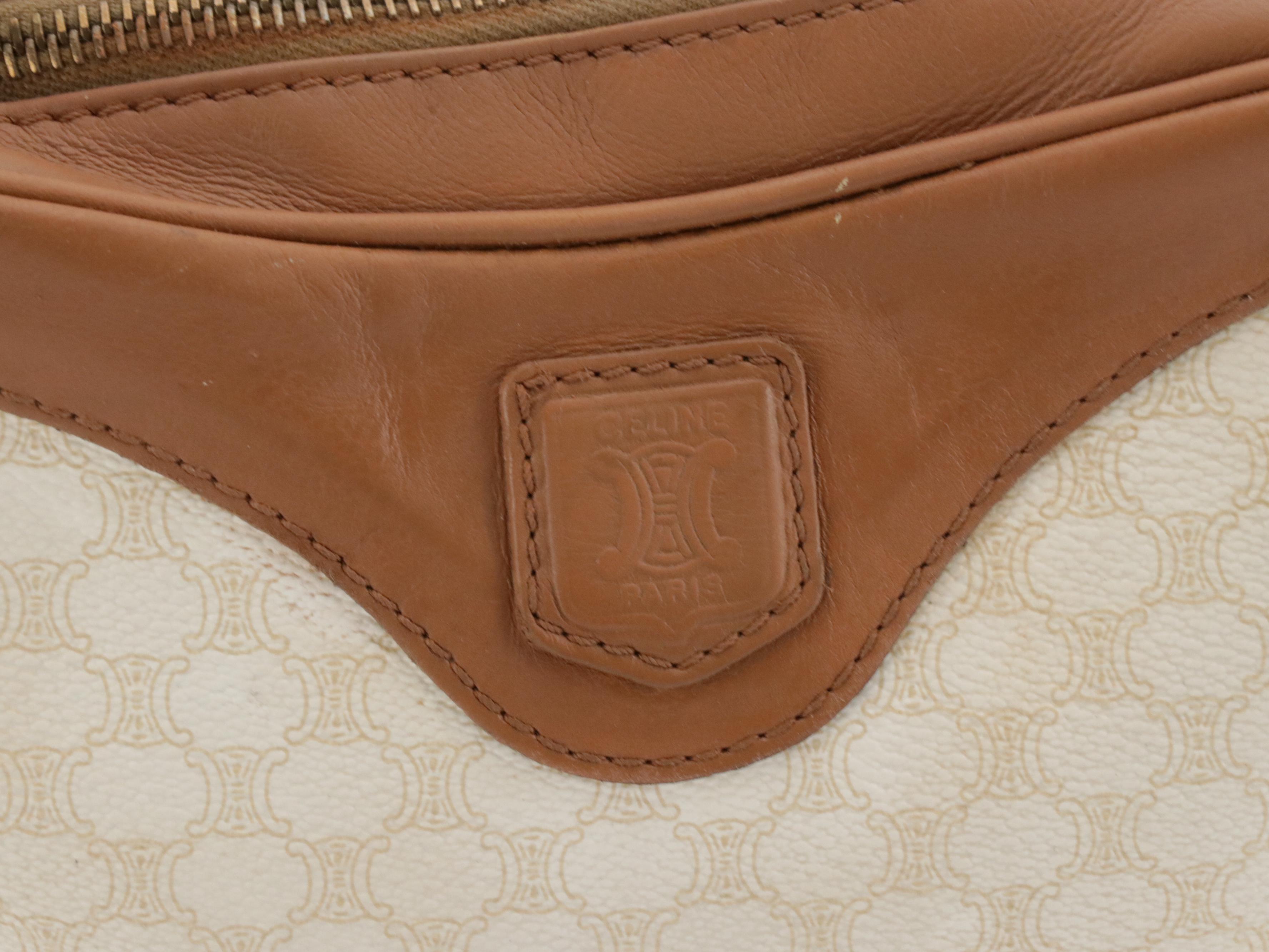 Celine Crossbody Bag in White Macadam Canvas and Brown Leather Trim