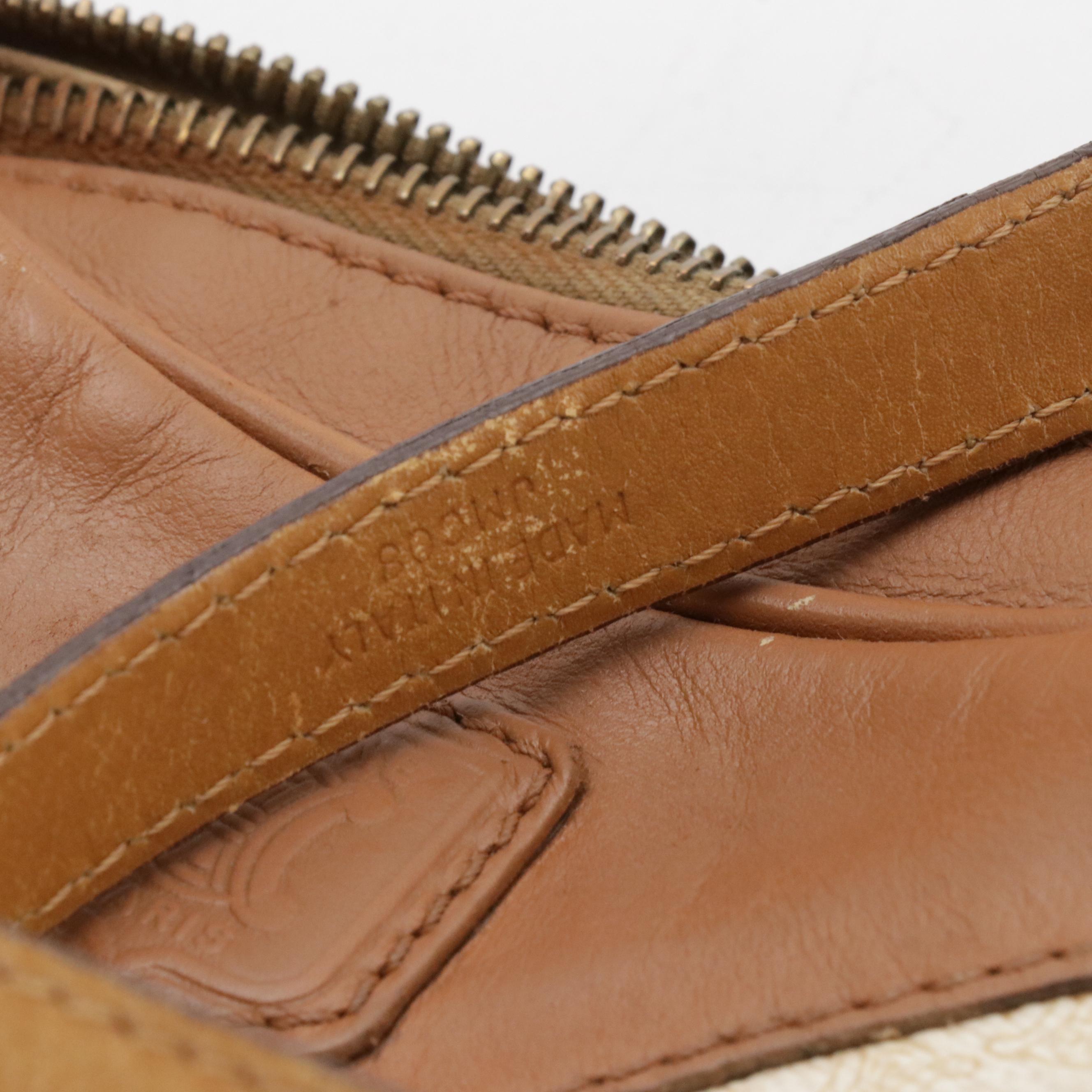 Celine Crossbody Bag in White Macadam Canvas and Brown Leather Trim