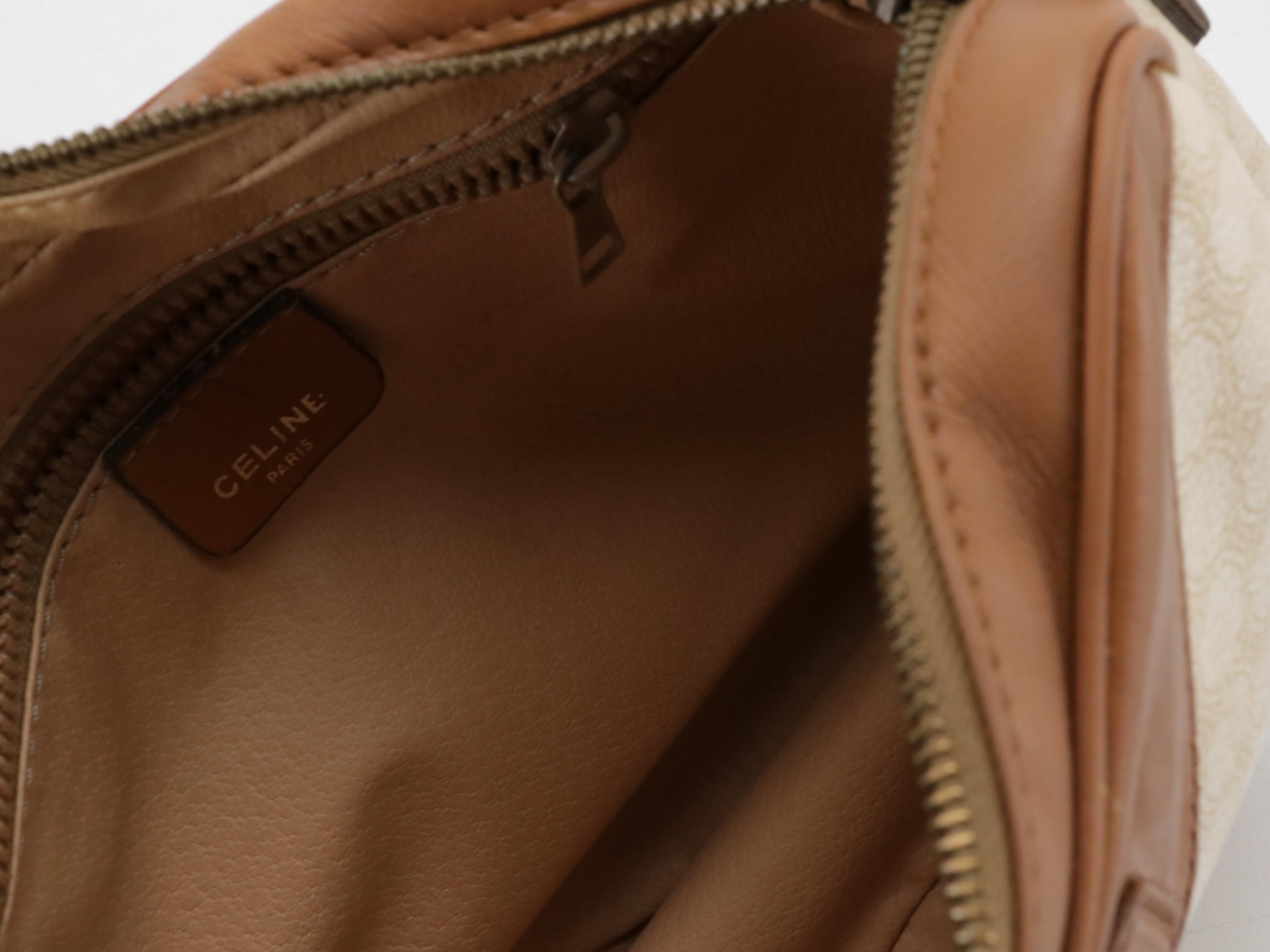 Celine Crossbody Bag in White Macadam Canvas and Brown Leather Trim