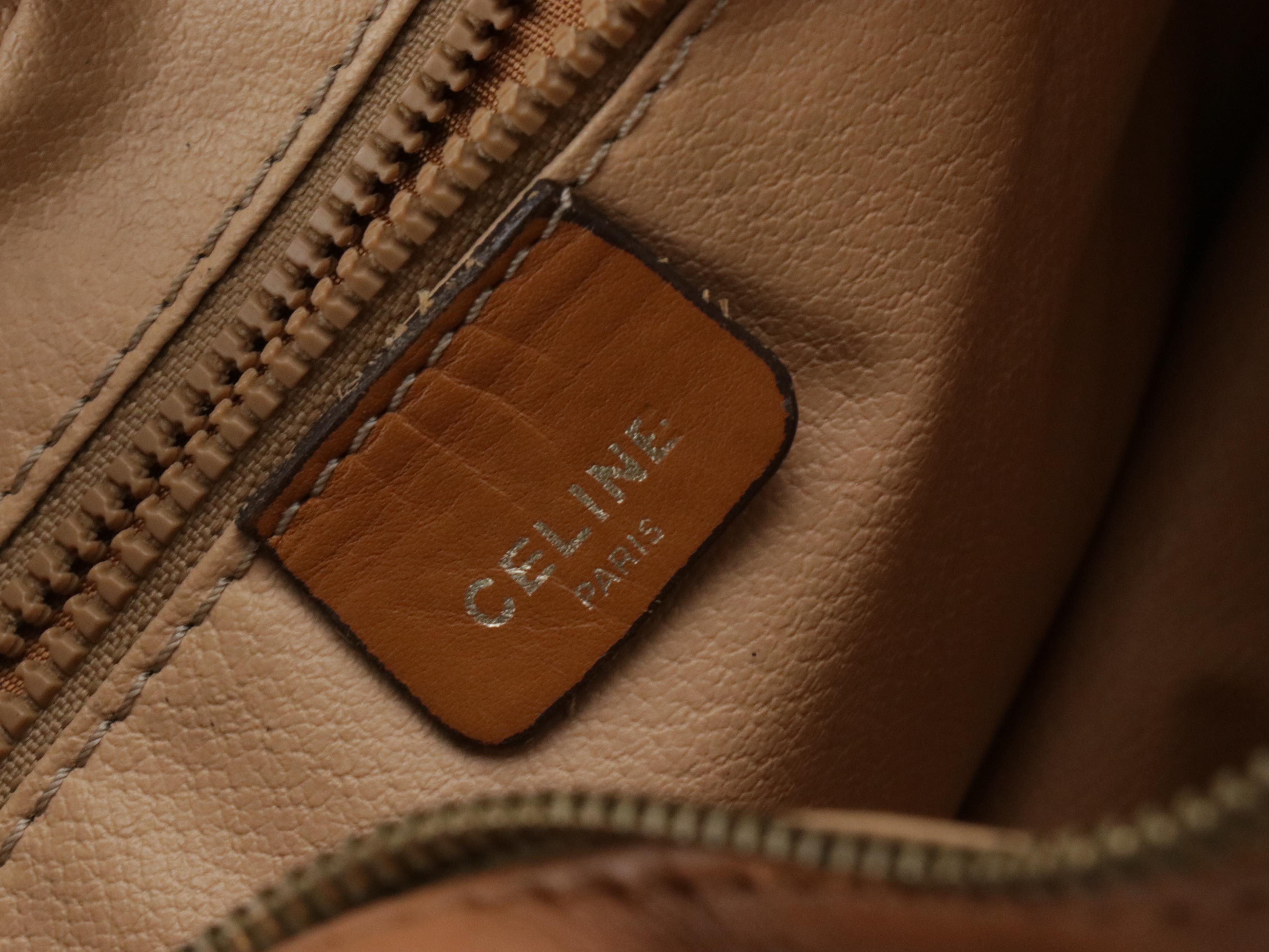 Celine Crossbody Bag in White Macadam Canvas and Brown Leather Trim