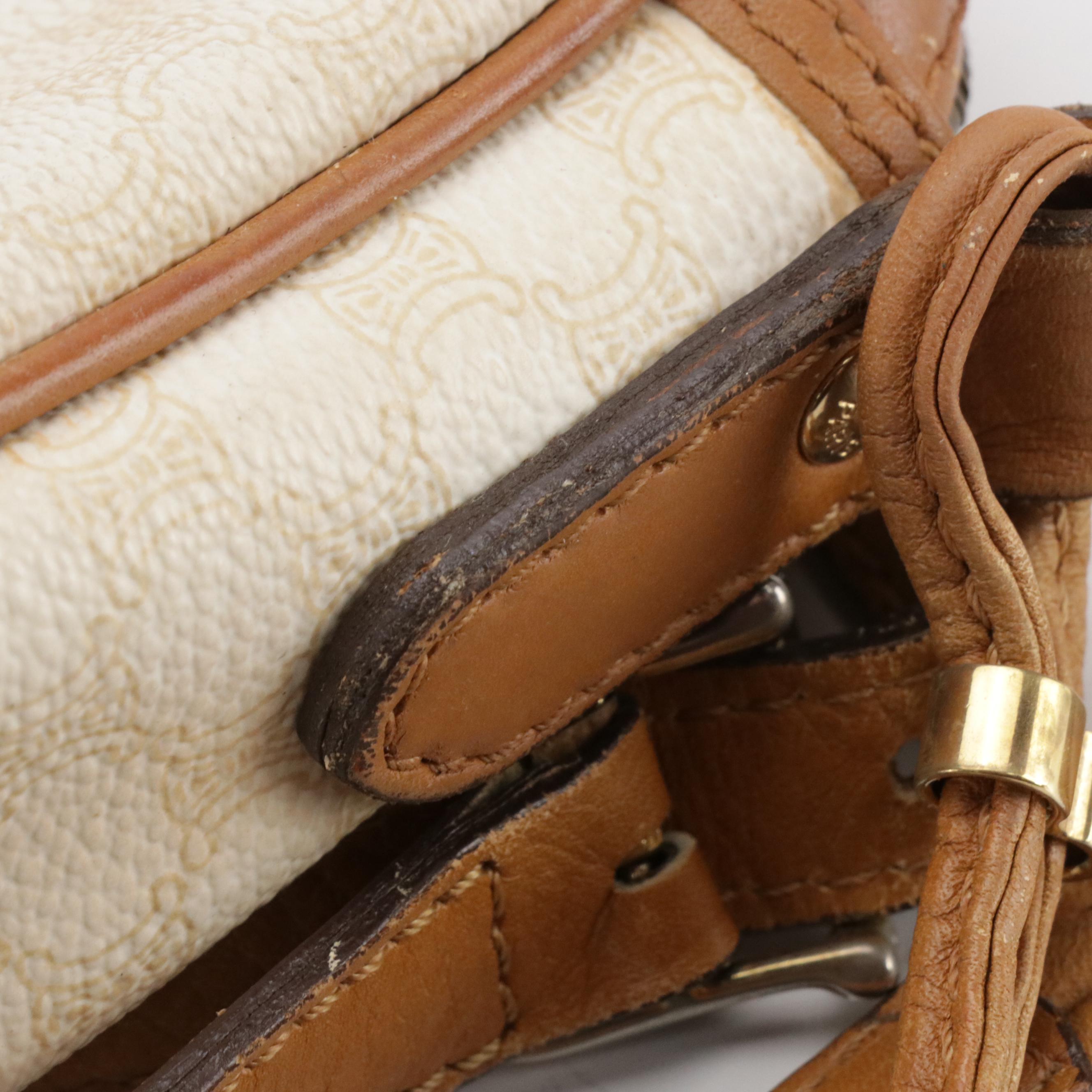 Celine Crossbody Bag in White Macadam Canvas and Brown Leather Trim