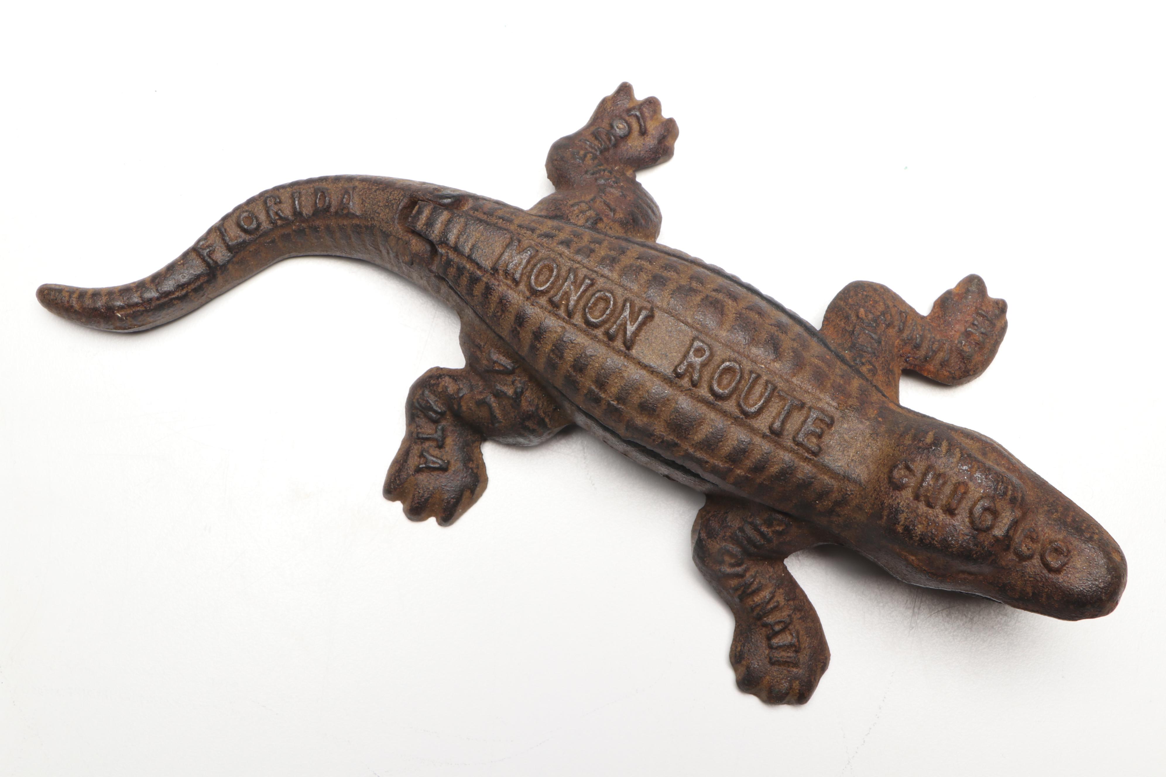 Monon Route Railroad Cast Iron Alligator Match Safe, Early 20th Century