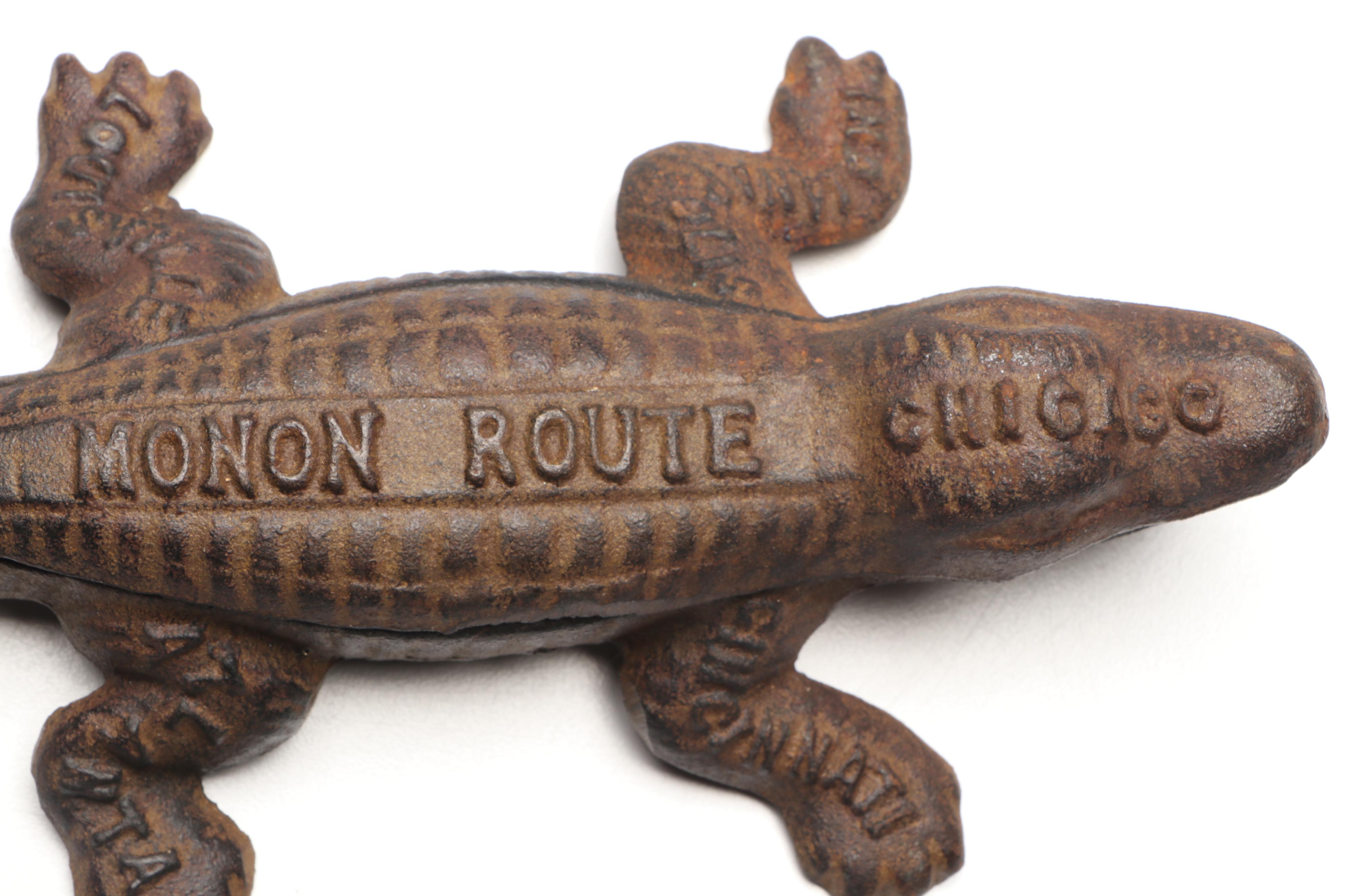 Monon Route Railroad Cast Iron Alligator Match Safe, Early 20th Century