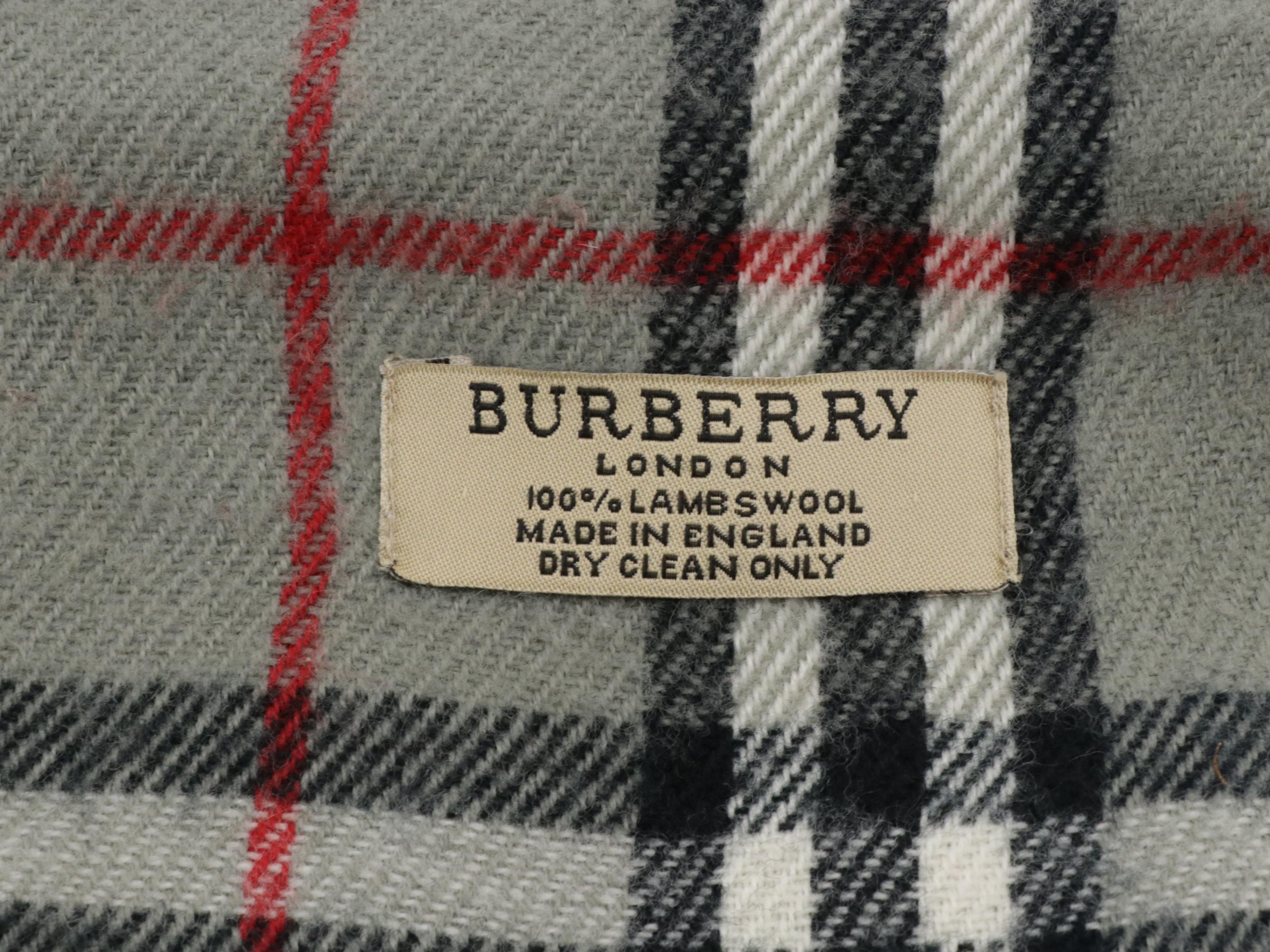 Burberry London Grey House Check Lambswool Fringe Scarf