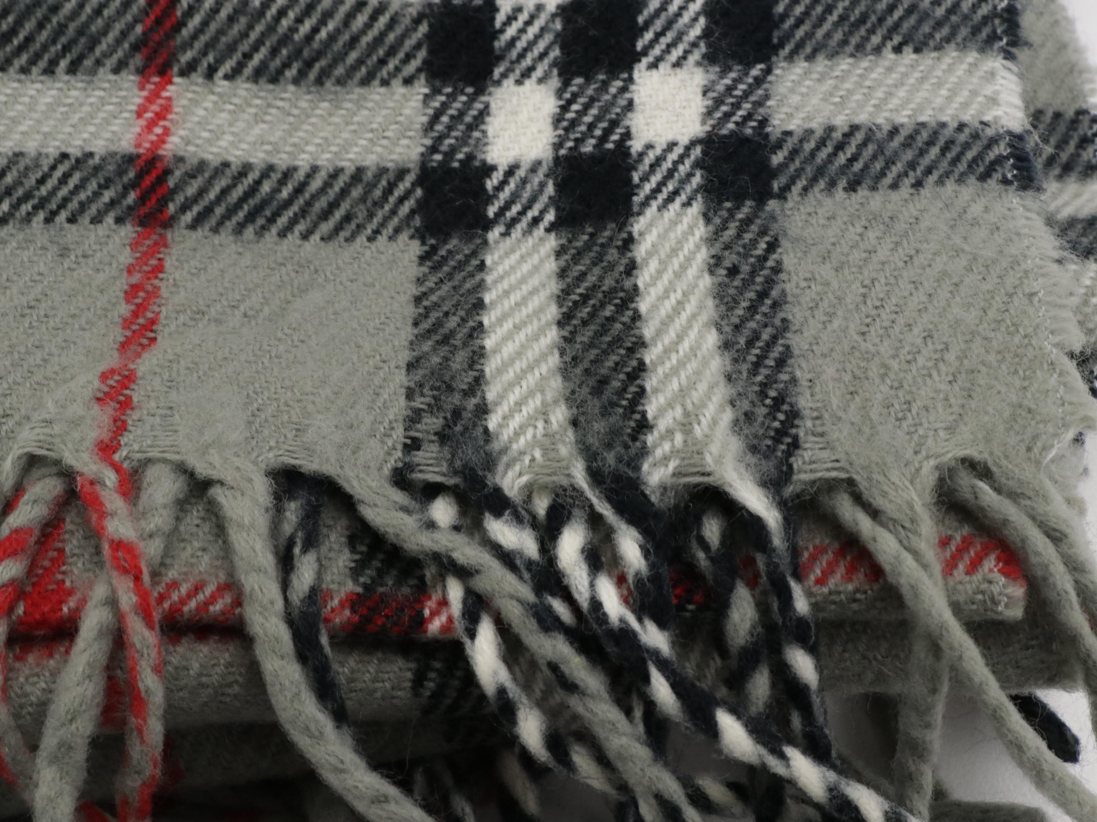 Burberry London Grey House Check Lambswool Fringe Scarf