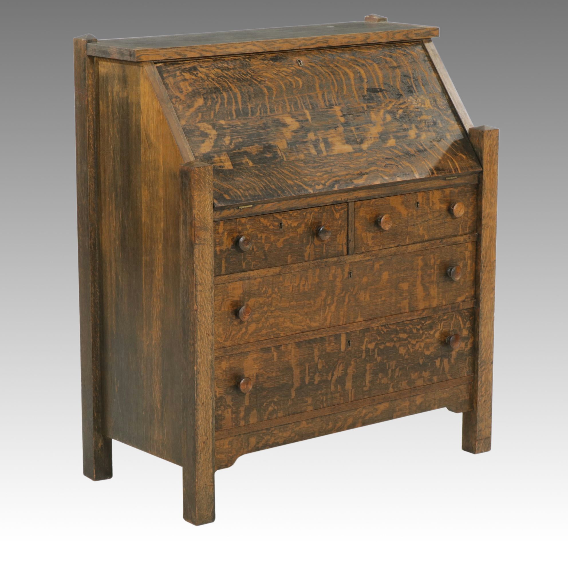 Craftsman Quartersawn Oak Fall-Front Desk, Early 20th Century