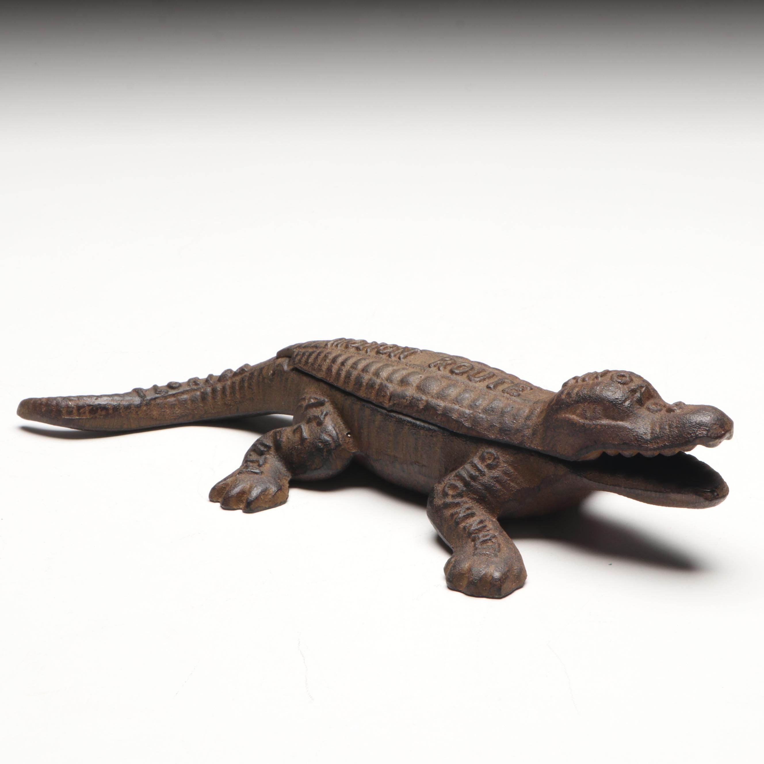 Monon Route Railroad Cast Iron Alligator Match Safe, Early 20th Century