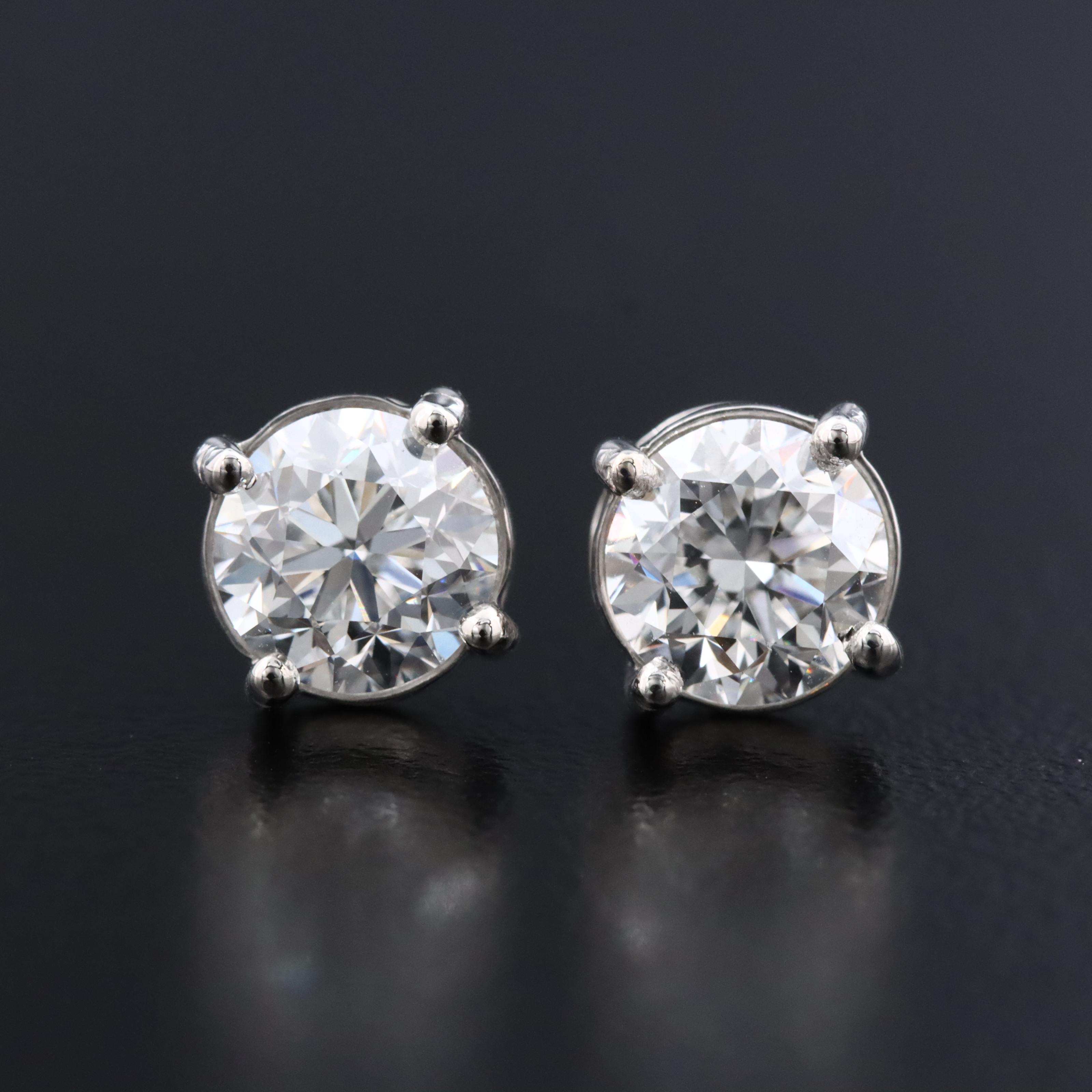 Platinum 2.00 CTW Diamond Stud Earrings with GIA Reports