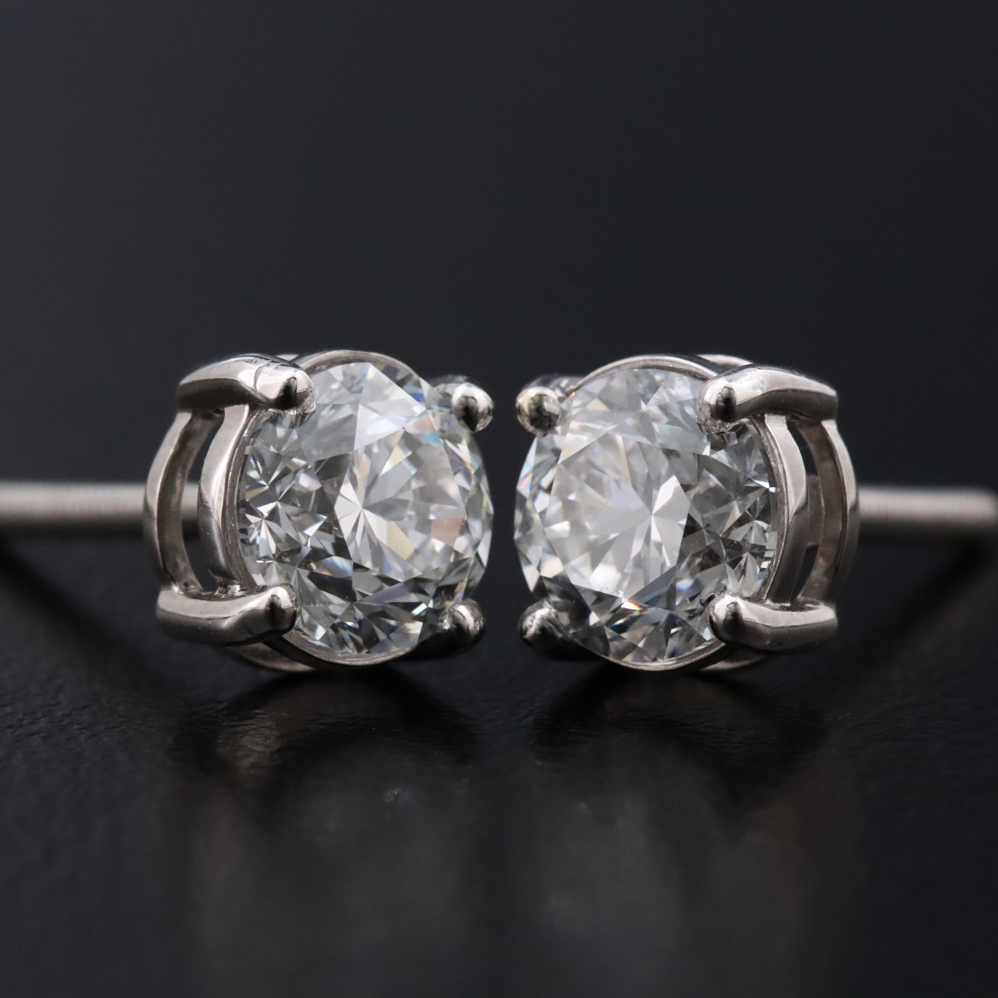 Platinum 2.00 CTW Diamond Stud Earrings with GIA Reports