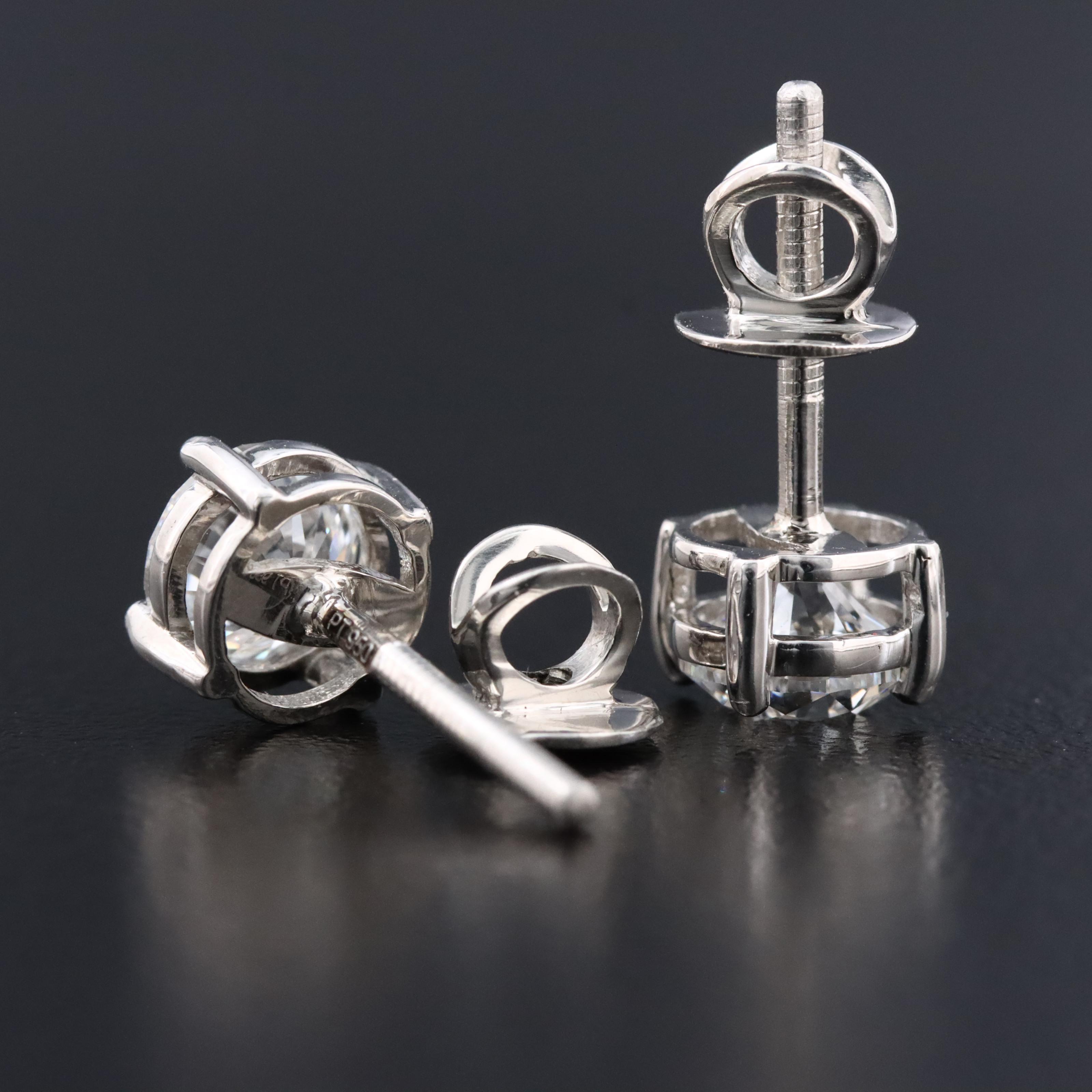 Platinum 2.00 CTW Diamond Stud Earrings with GIA Reports