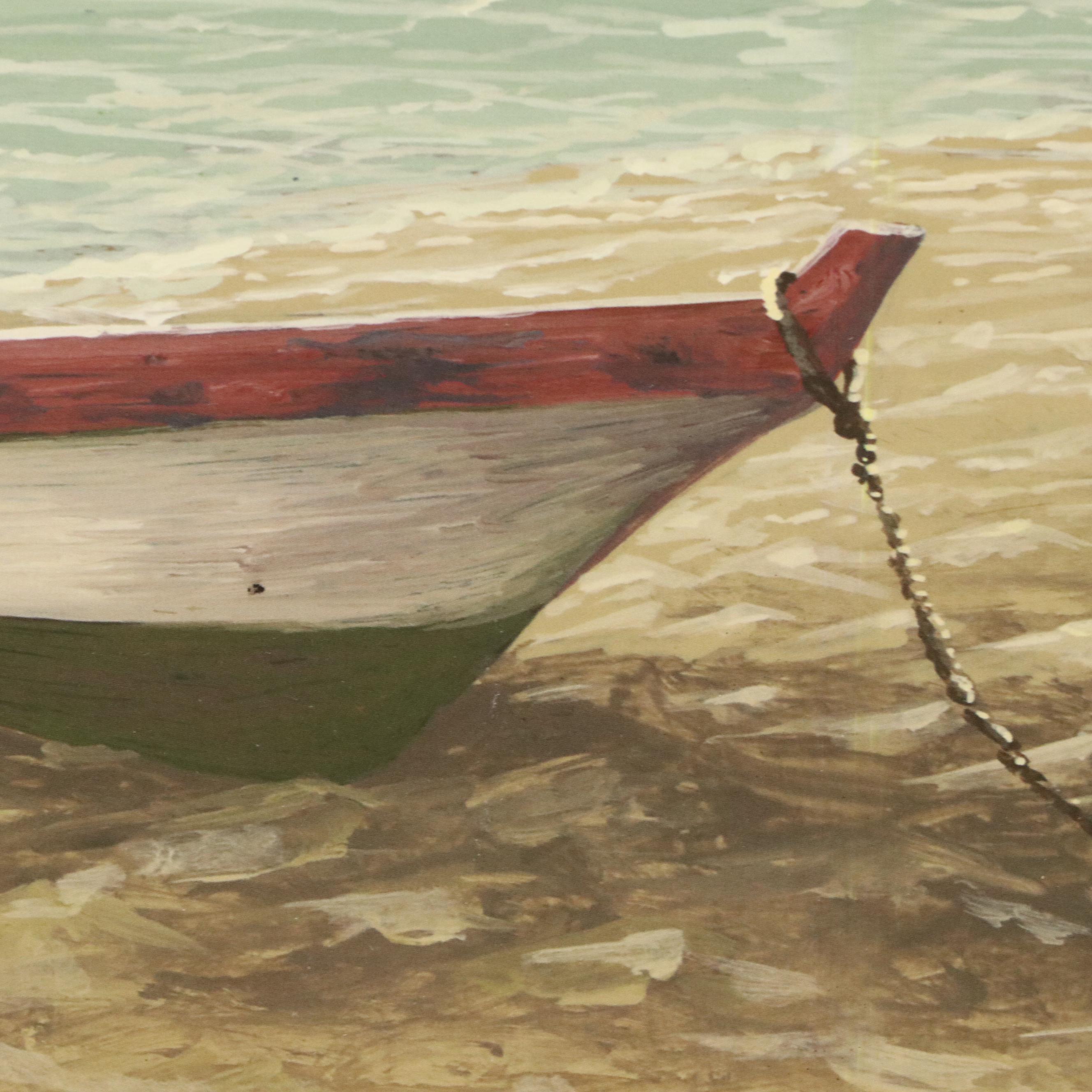 Offset Lithograph of Beach Scene with Dock on Cardboard