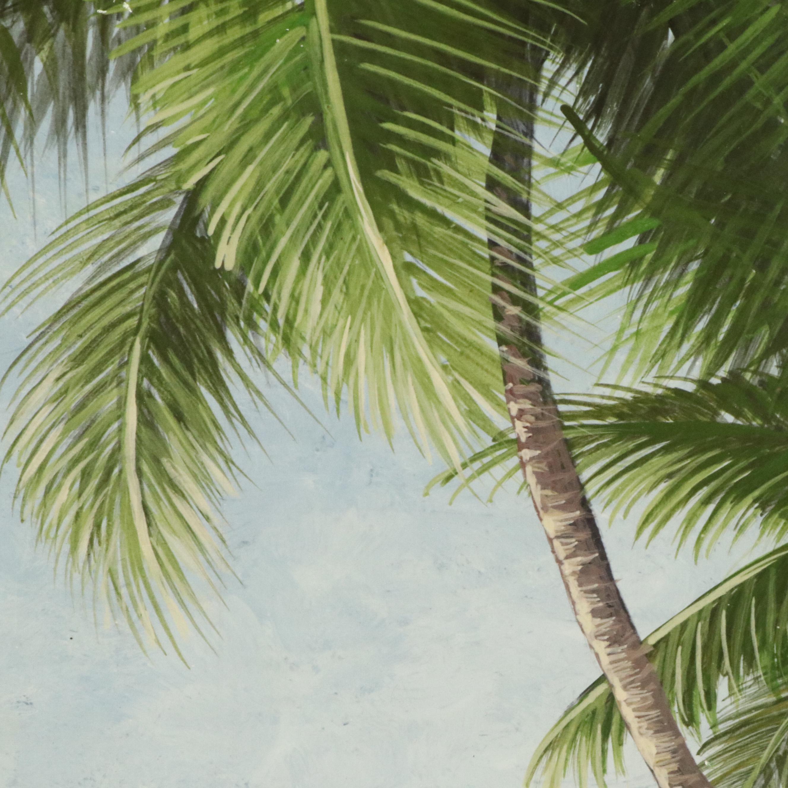 Offset Lithograph of Beach Scene with Dock on Cardboard