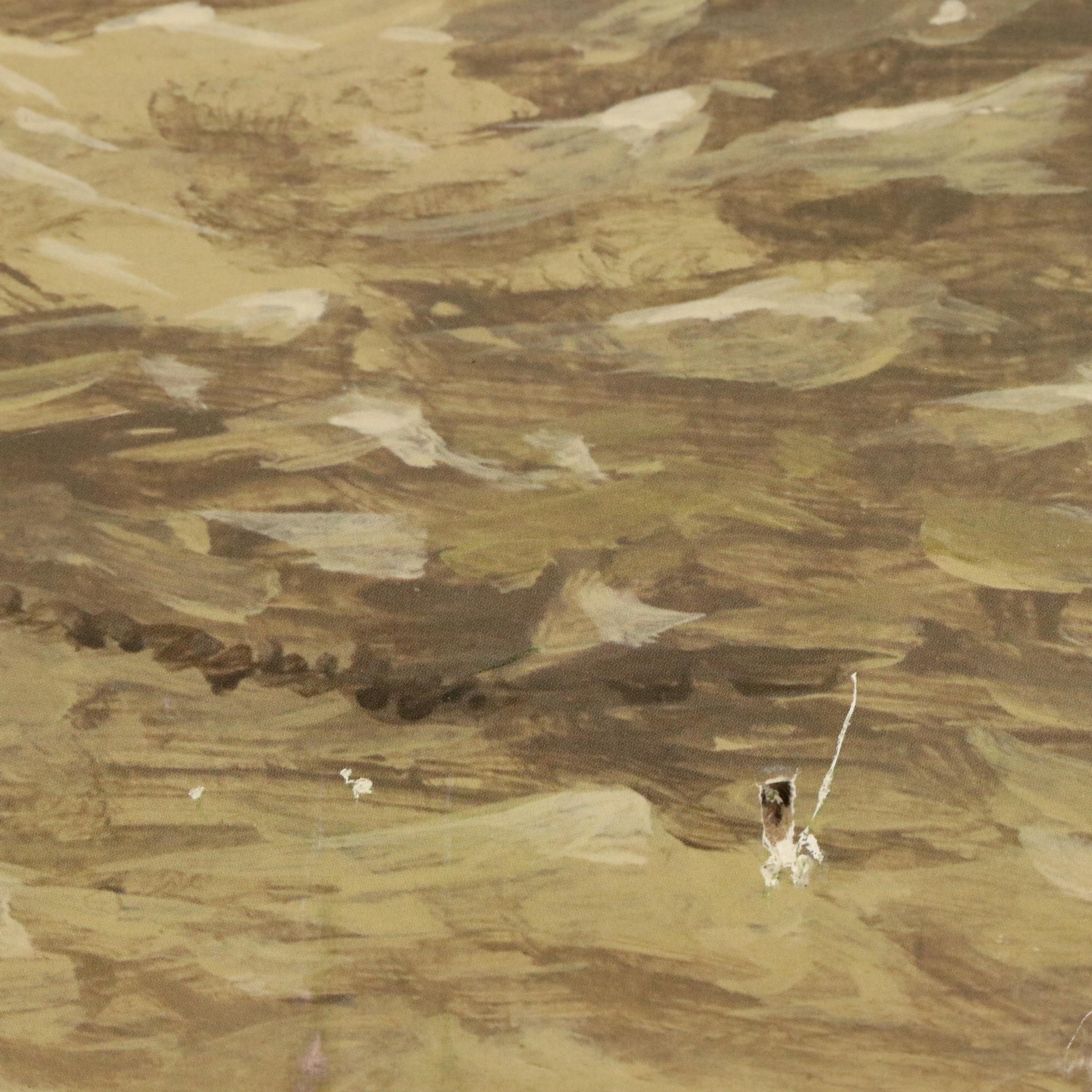 Offset Lithograph of Beach Scene with Dock on Cardboard